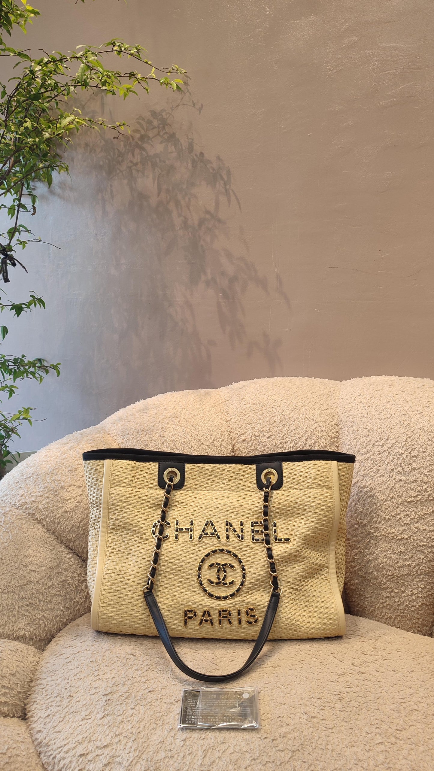 Chanel Deauville Raffia Series 30 Medium Beige/Black