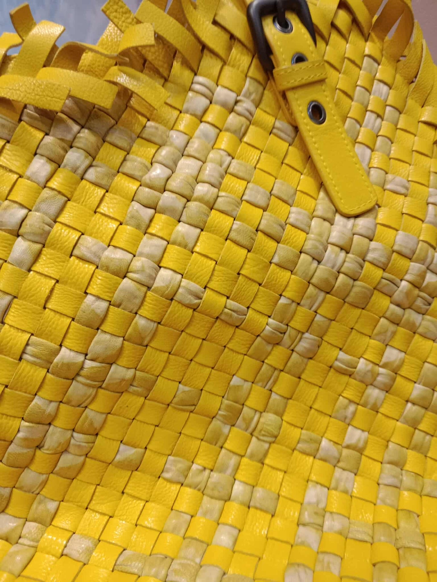Bottega Veneta Paille Sfrangiato Aquatre Fringe Intrecciato Nappa Large Tote Yellow