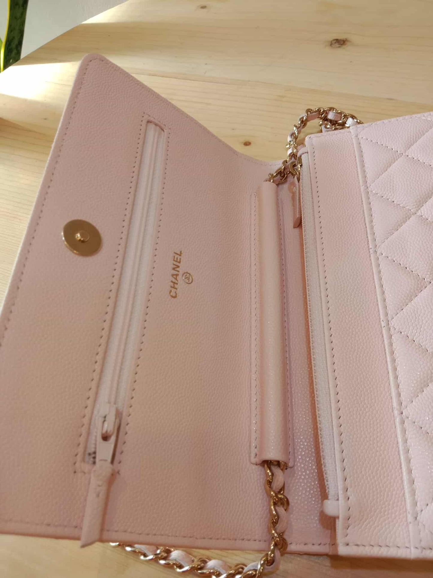 Chanel CC Wallet on Chain Light Pink Microchipped