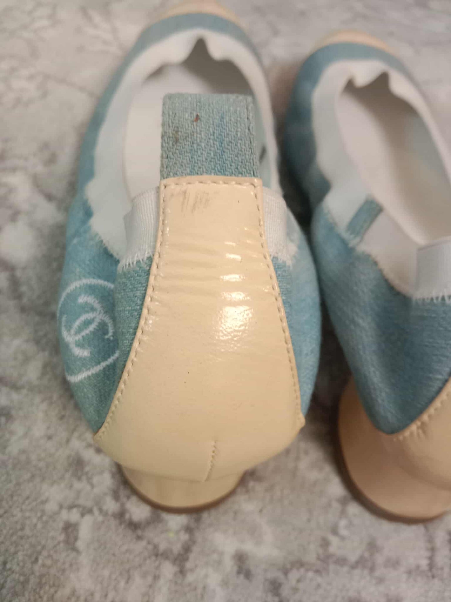 Chanel Coco Mark Ballerina Denim Pumps Size 37C