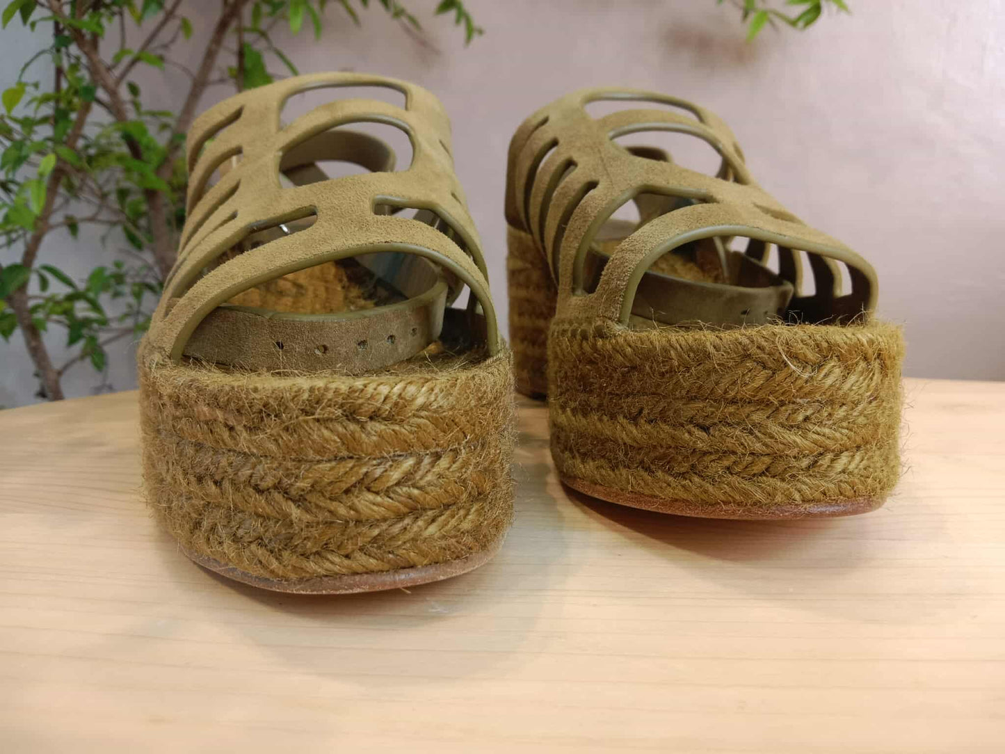 Hermes Espadrille Wedge Sandals Khaki SIze 37