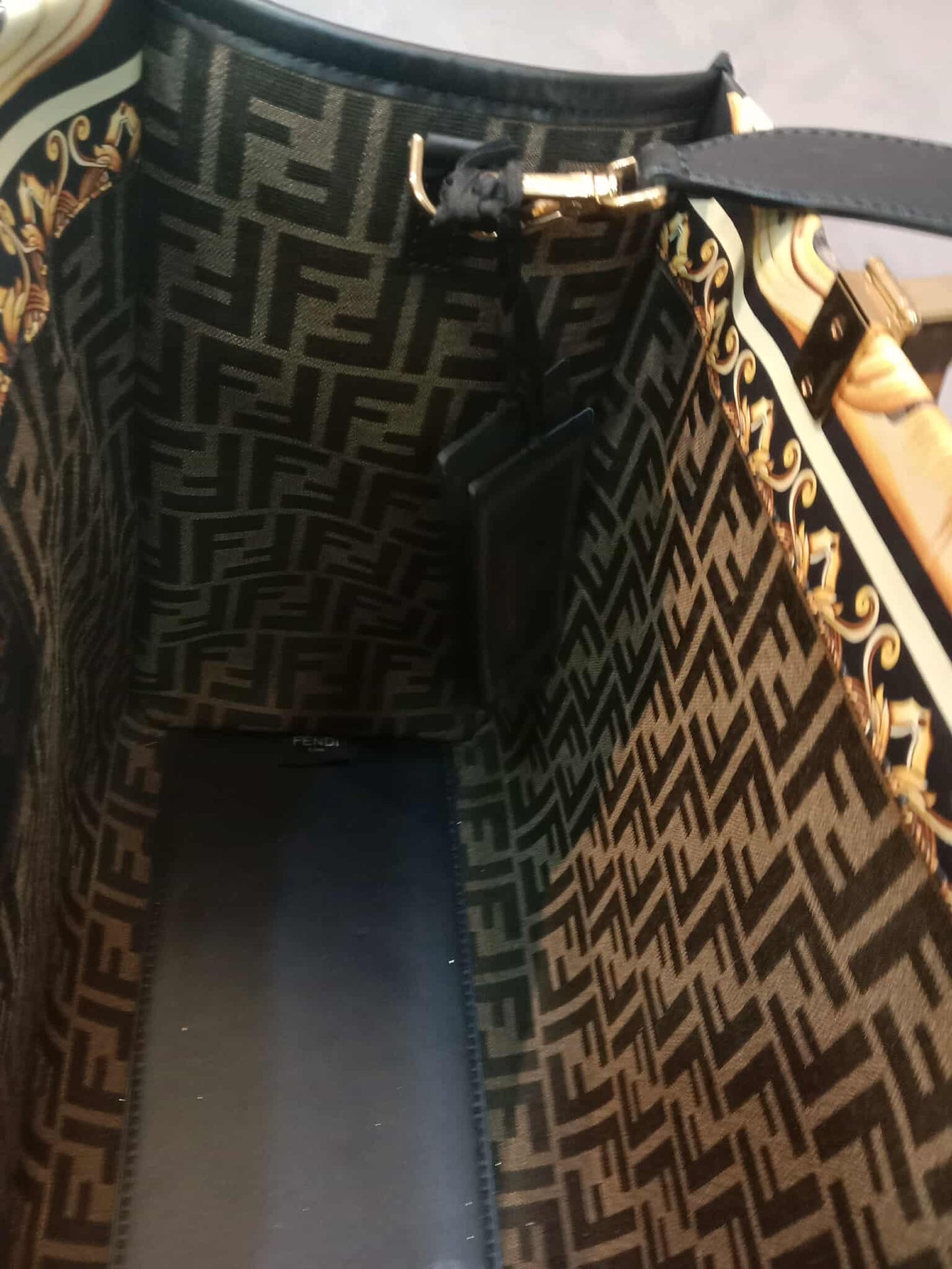 Fendi x Versace Fendace Baroque Print Sunshine Shopper Tote Satchel