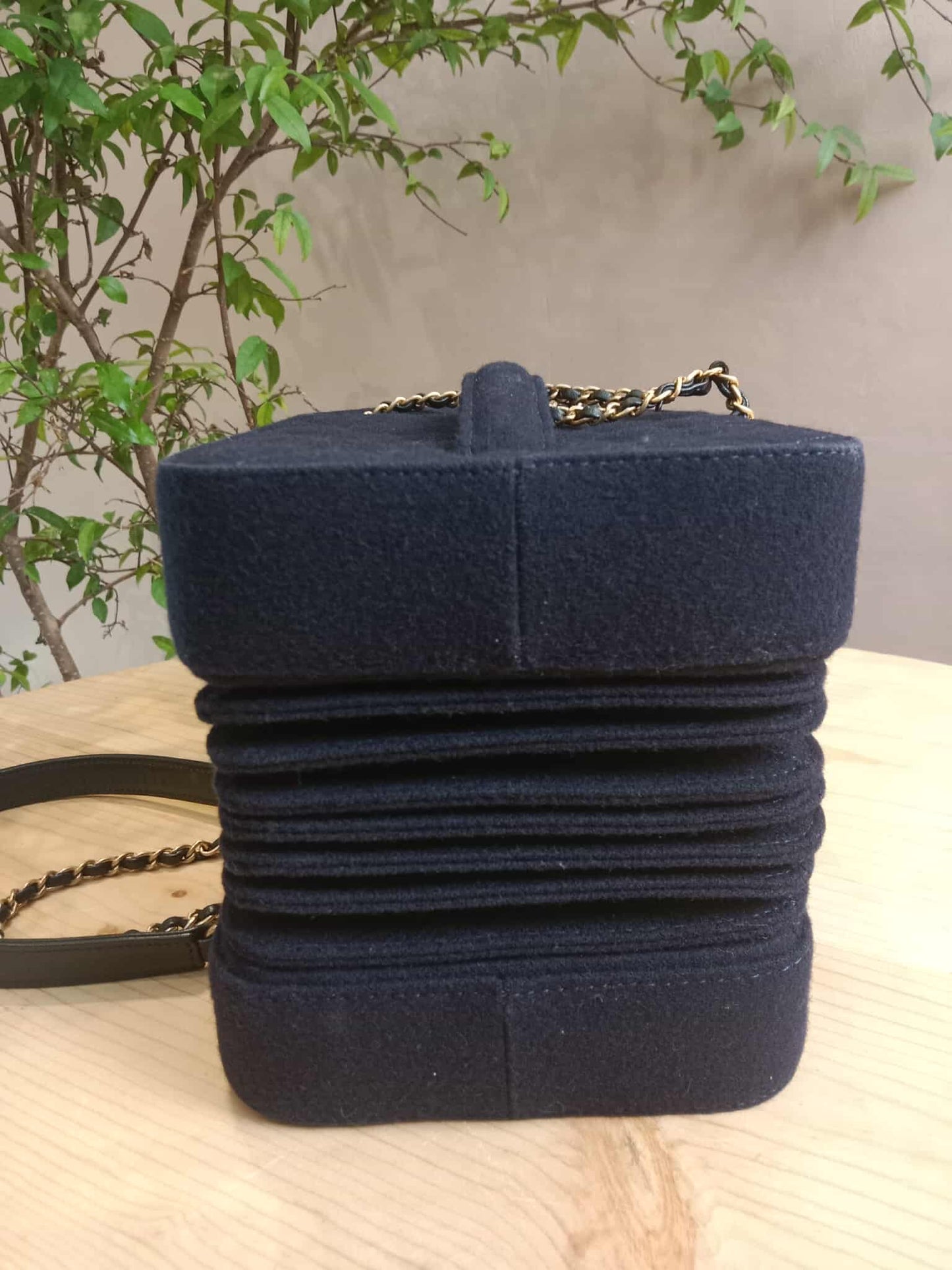 Chanel Paris-Hamburg Accordion Quilted Navy Blue Wool Aged Crossbody Runway Bag Series 25