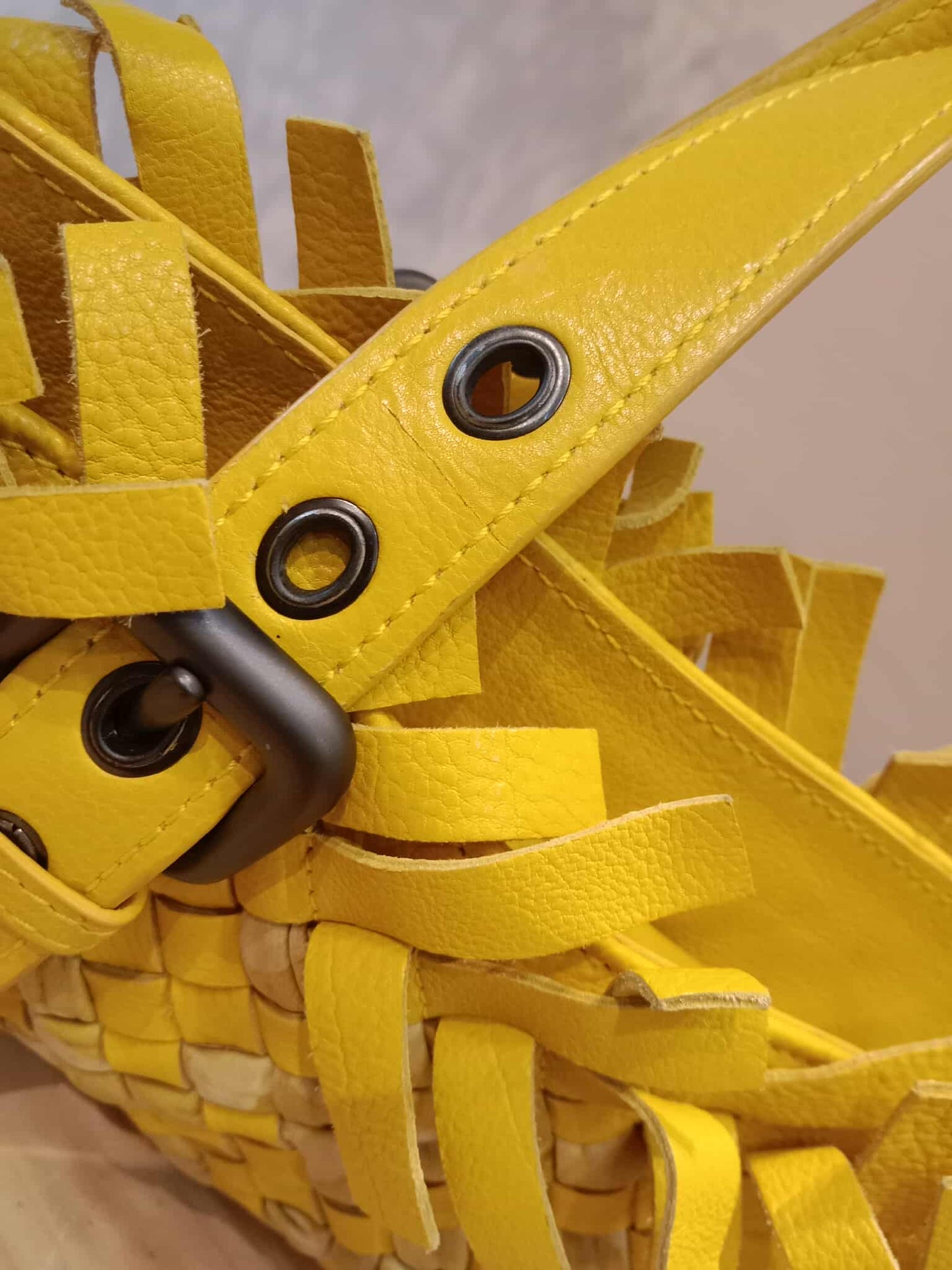 Bottega Veneta Paille Sfrangiato Aquatre Fringe Intrecciato Nappa Large Tote Yellow