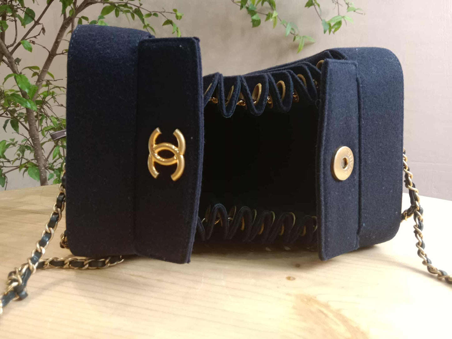 Chanel Paris-Hamburg Accordion Quilted Navy Blue Wool Aged Crossbody Runway Bag Series 25