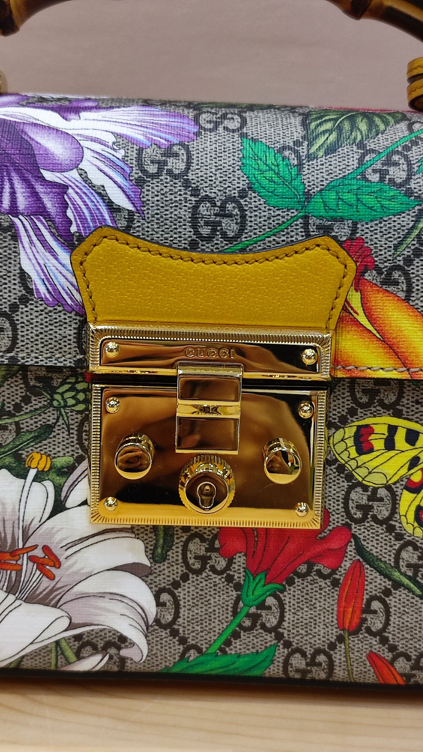 Gucci GG Floral Bamboo Bag Yellow