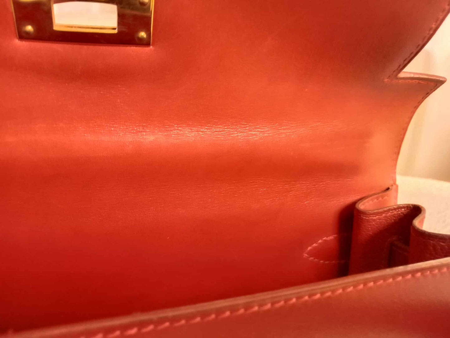 Hermes Kelly 28 Calfbox Leather Rouge VIF Stamp F Square 2002
