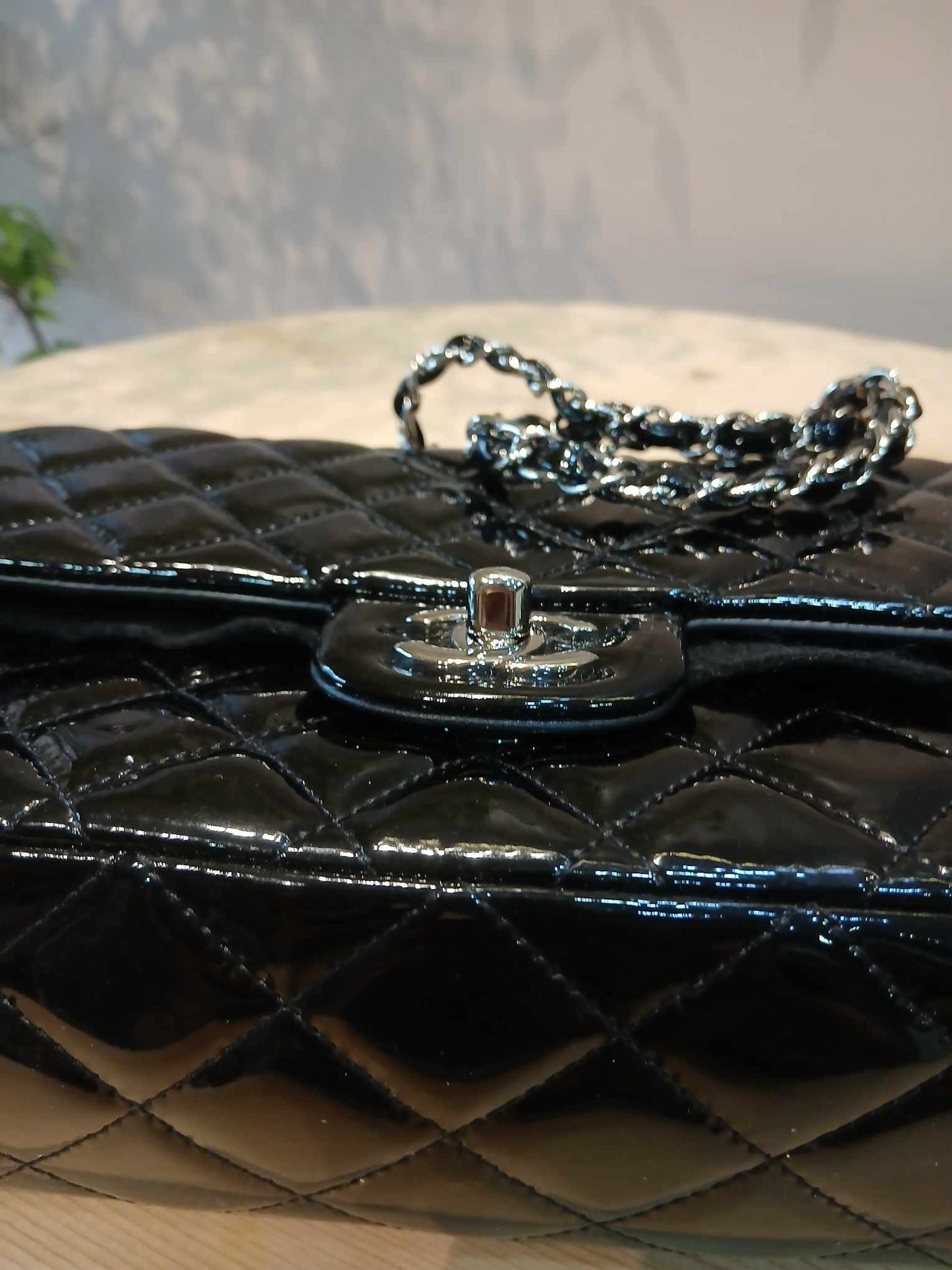 Chanel Classic Quilted Patent Double Flap Bag Black Medium Series 20