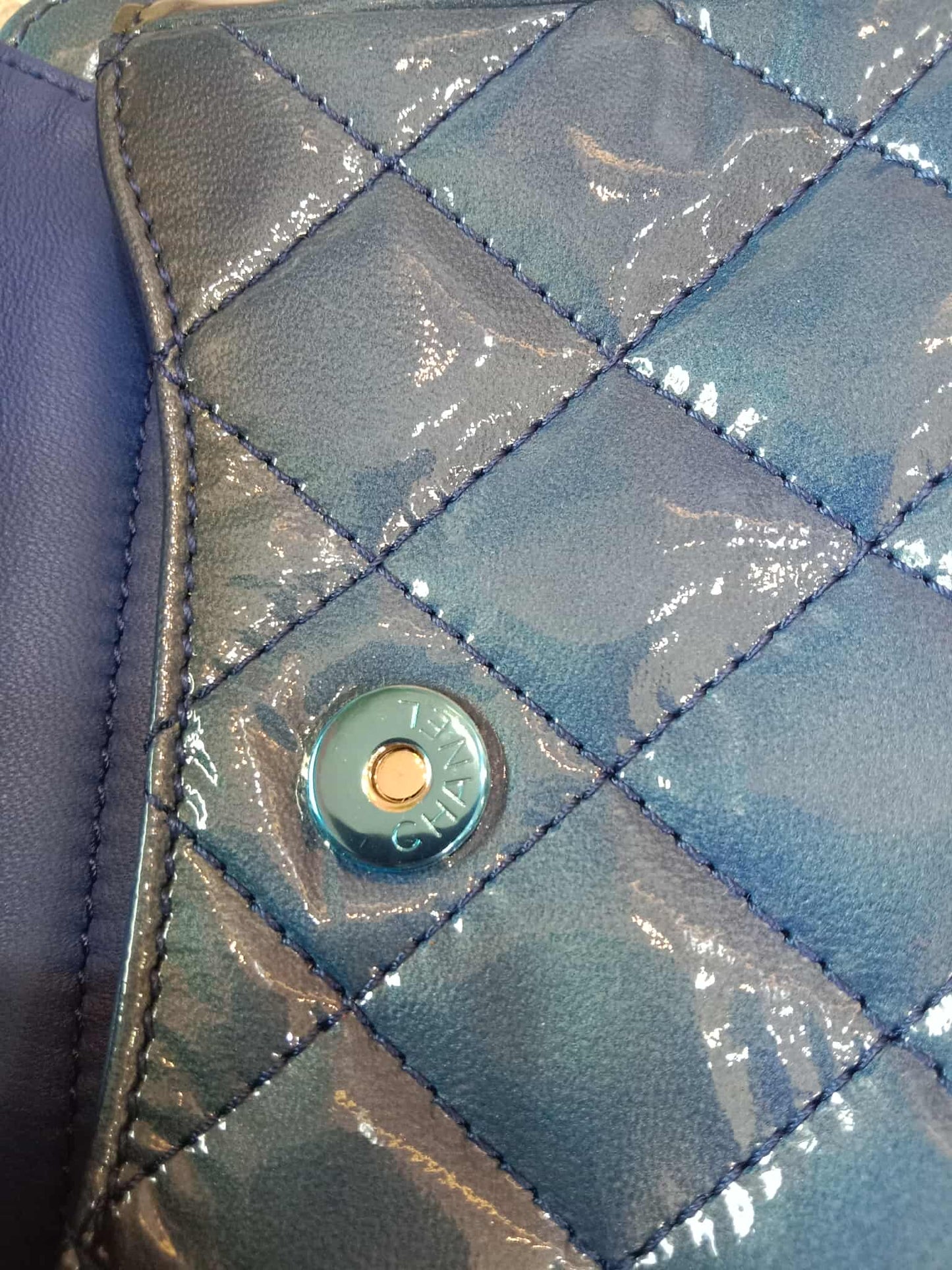 Chanel Blue Quilted Patent Leather Camera Bag Blue Series 20