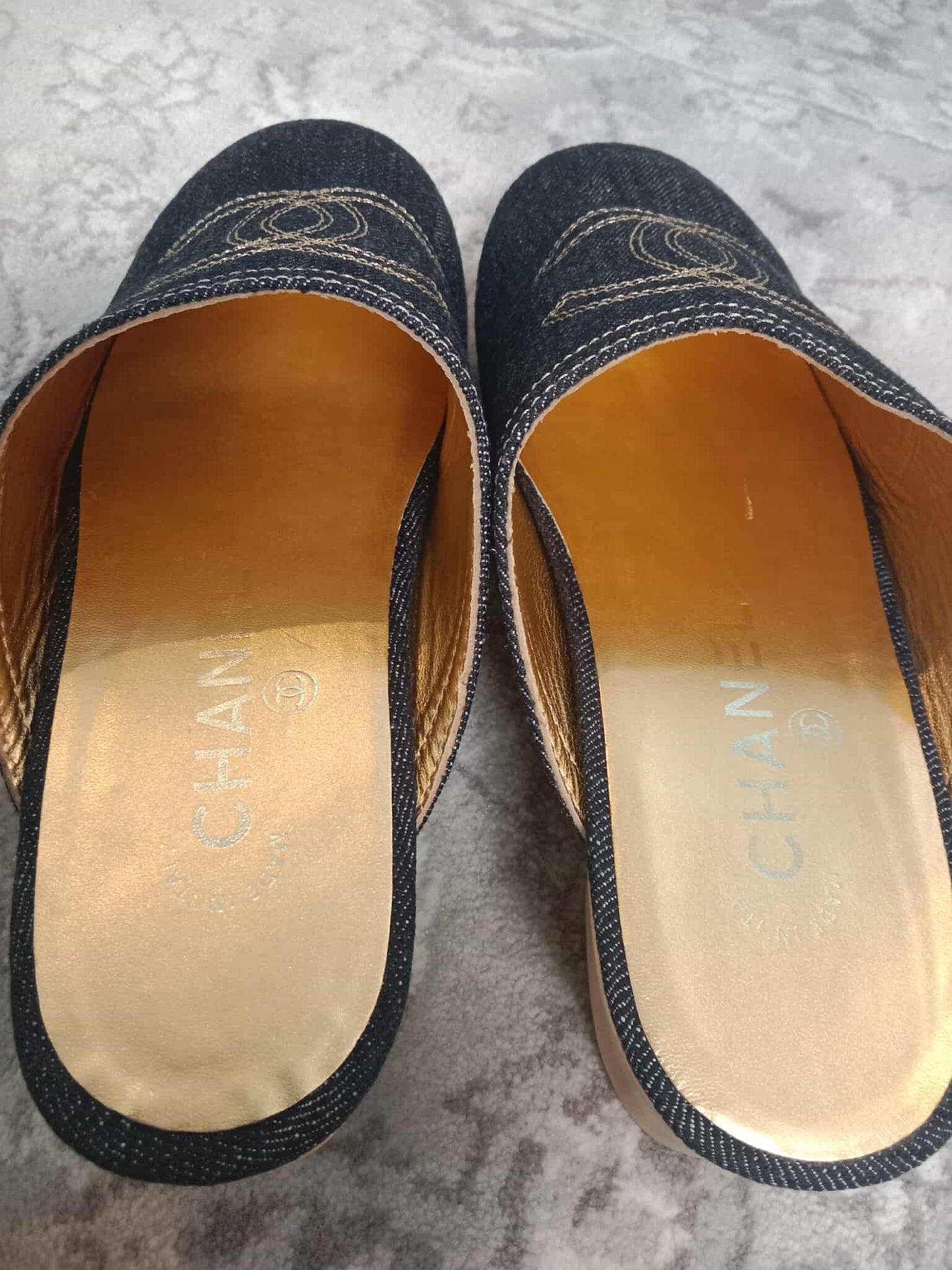 Chanel Sabot Coco Mark Denim Vintage Sandals Size 36