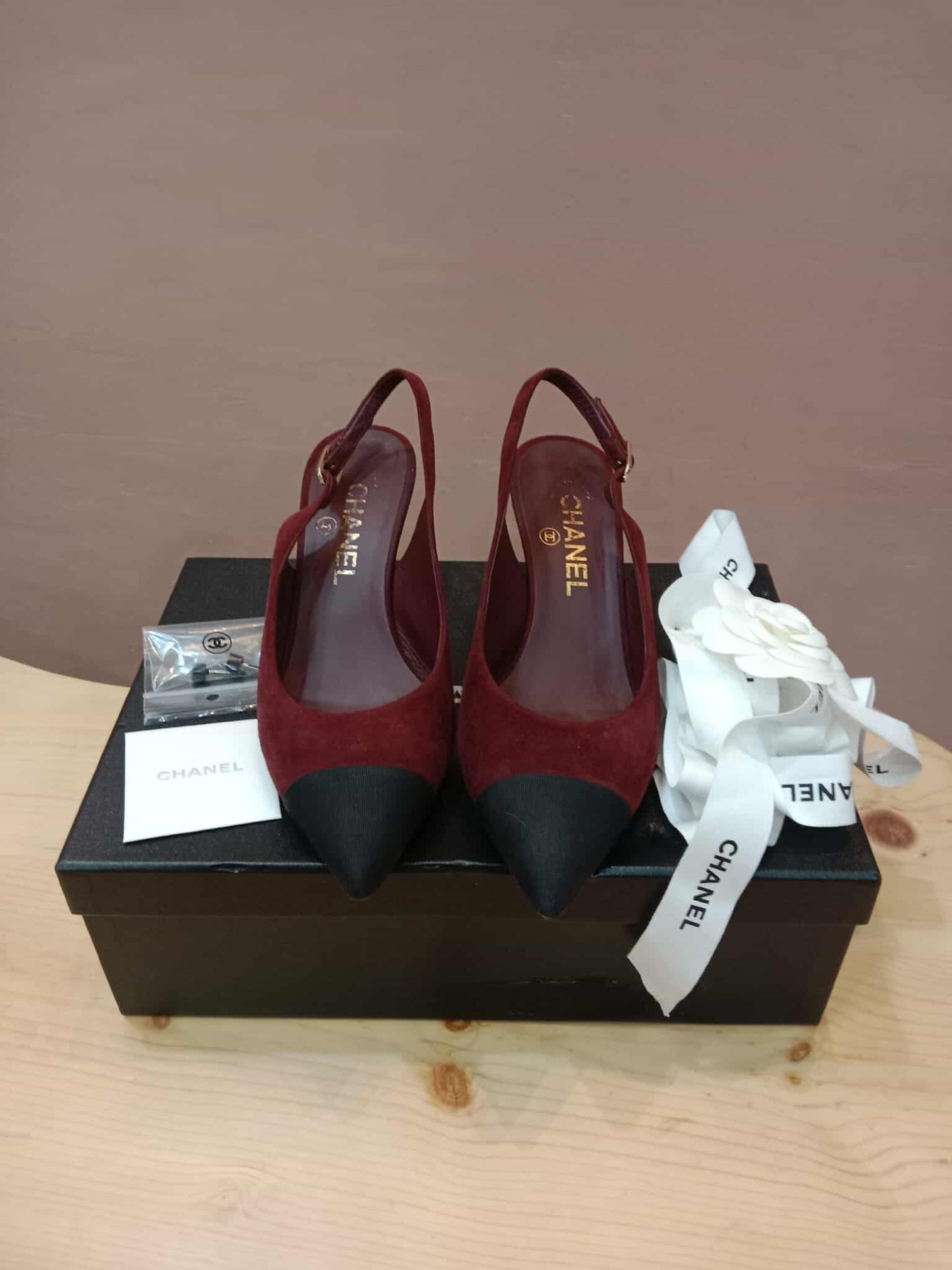 Chanel Suede Slingback Mules Maroon 37C