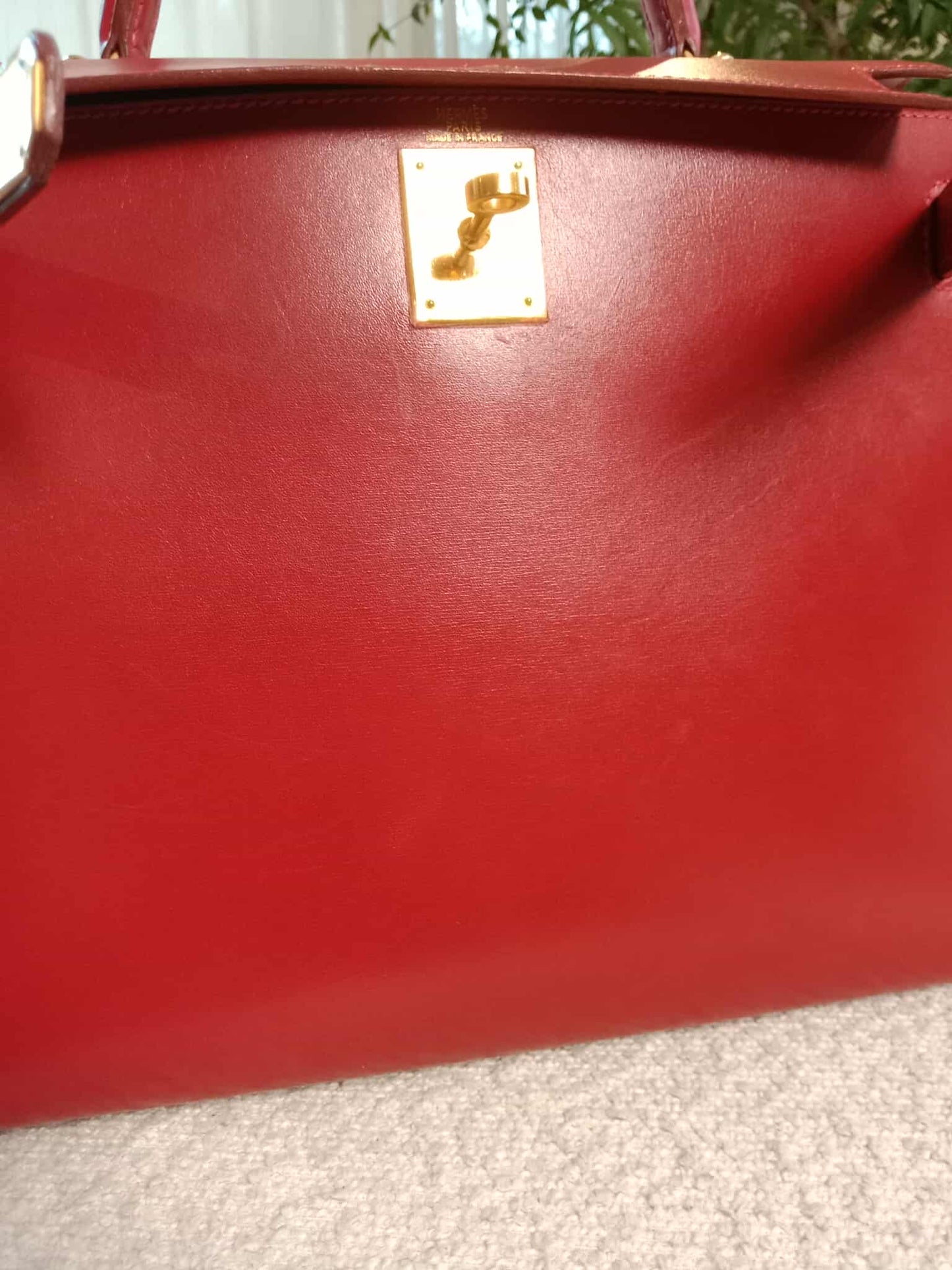 Hermes Kelly 28 Calfbox Leather Rouge VIF Stamp F Square 2002