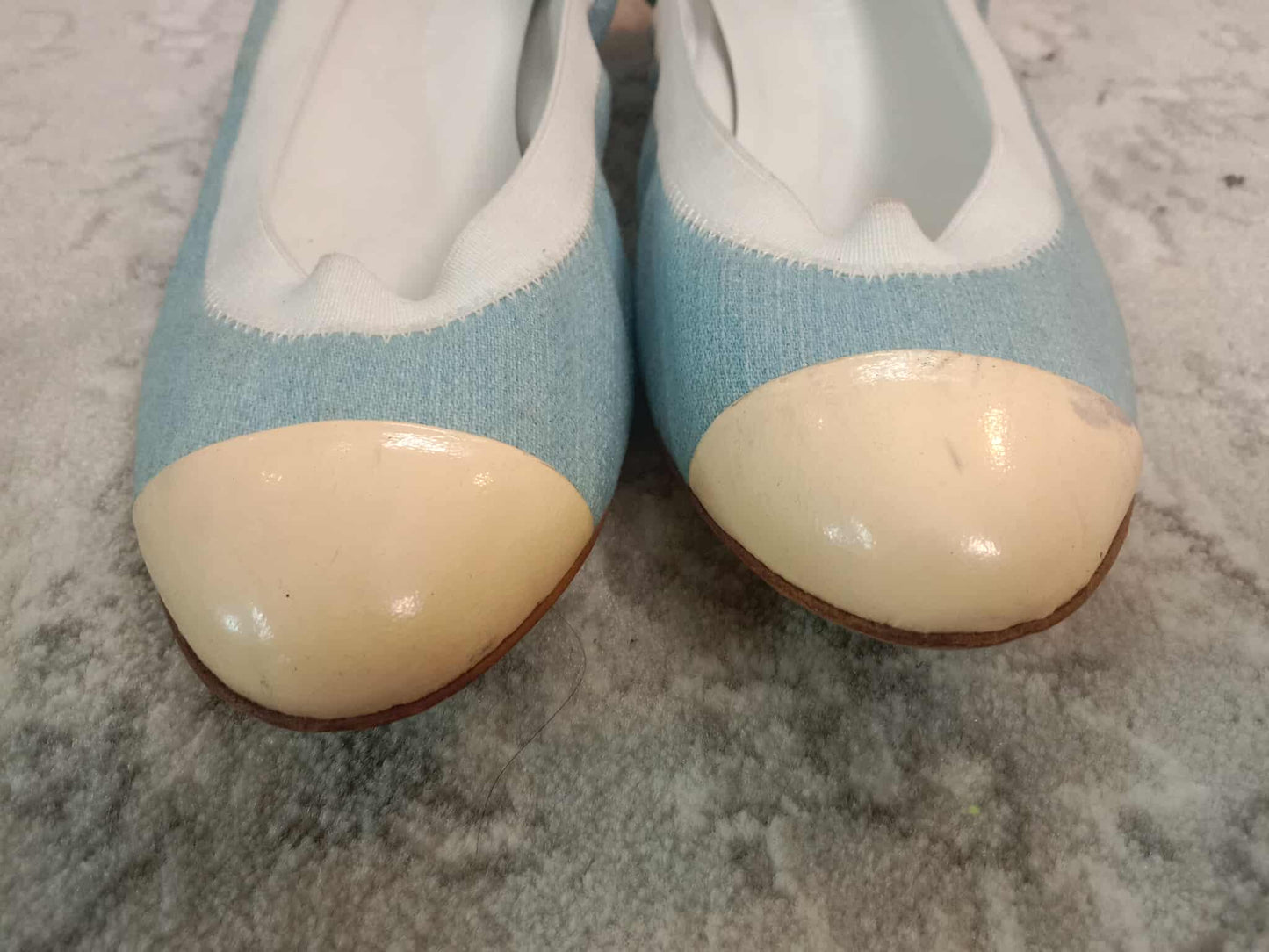 Chanel Coco Mark Ballerina Denim Pumps Size 37C