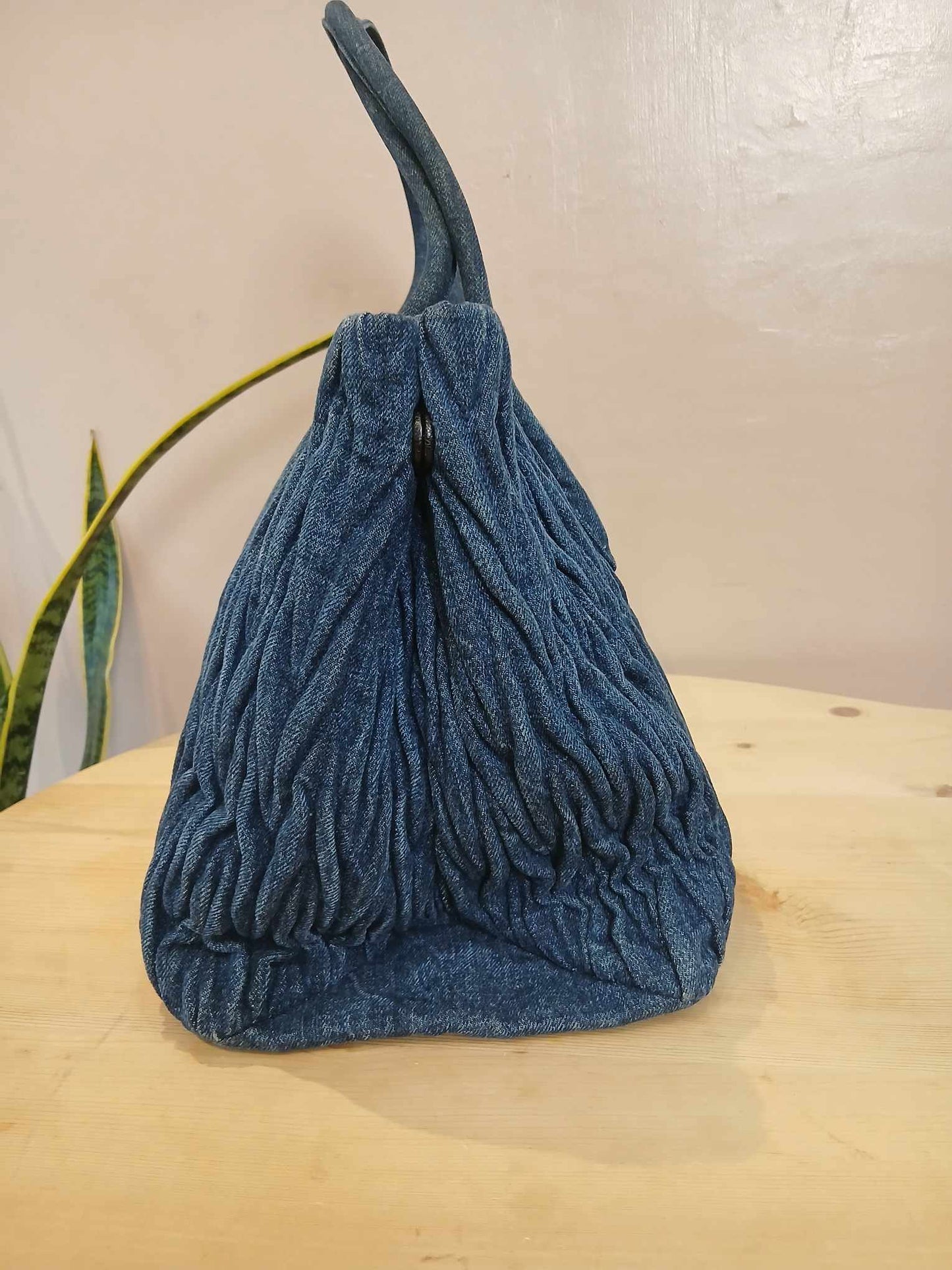 Miu Miu Matelasse Denim Tote Blue