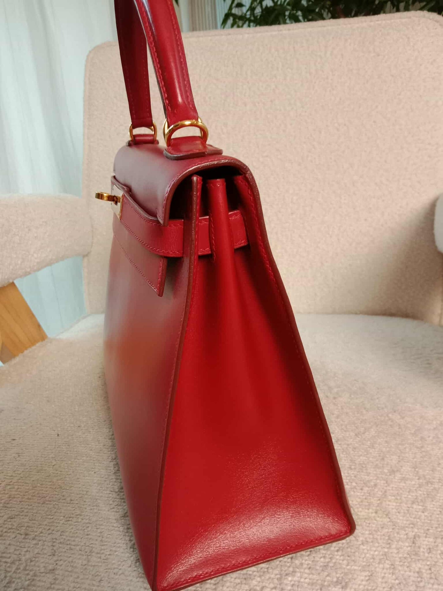 Hermes Kelly 28 Calfbox Leather Rouge VIF Stamp F Square 2002