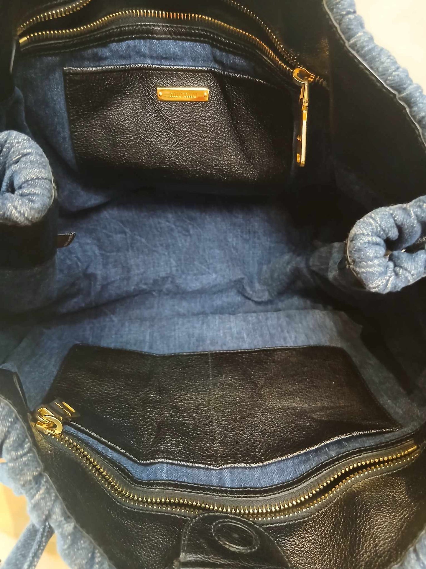 Miu Miu Matelasse Denim Tote Blue
