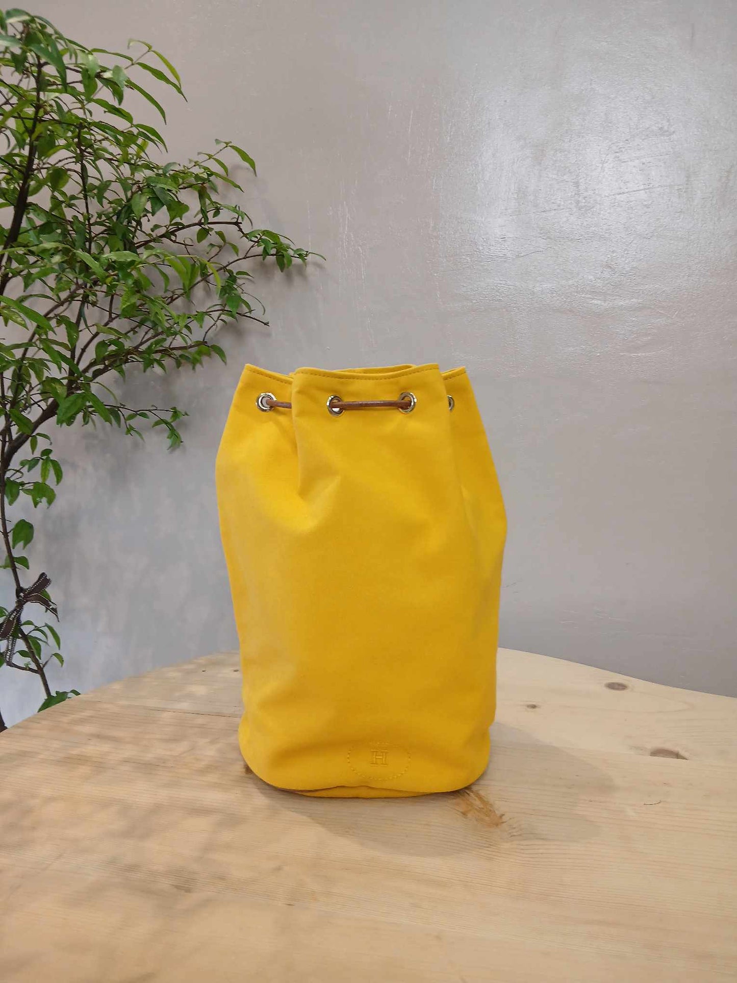 Hermes Yellow Canvas Sac Polochon Mimile Drawstring Backpack