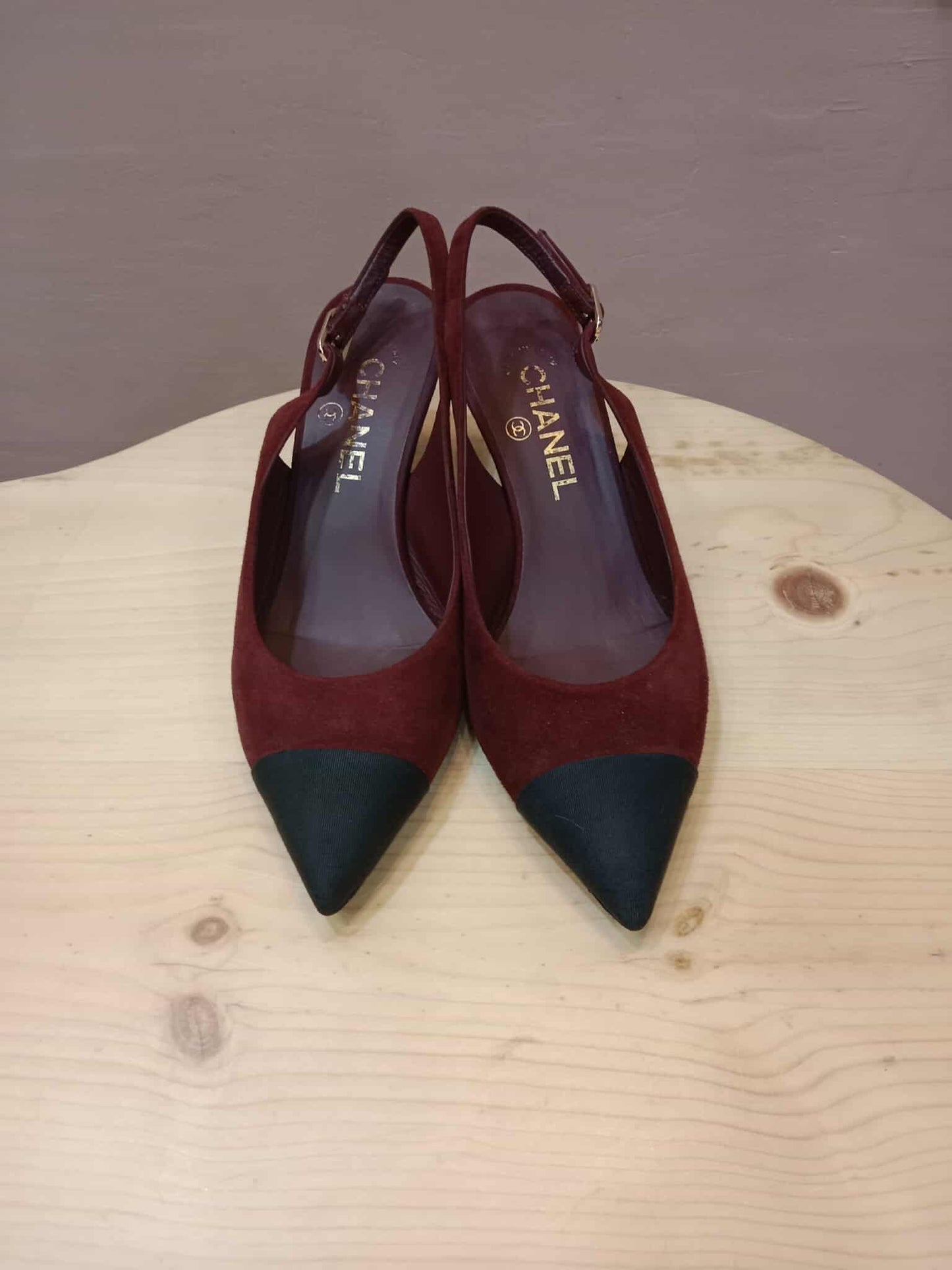 Chanel Suede Slingback Mules Maroon 37C