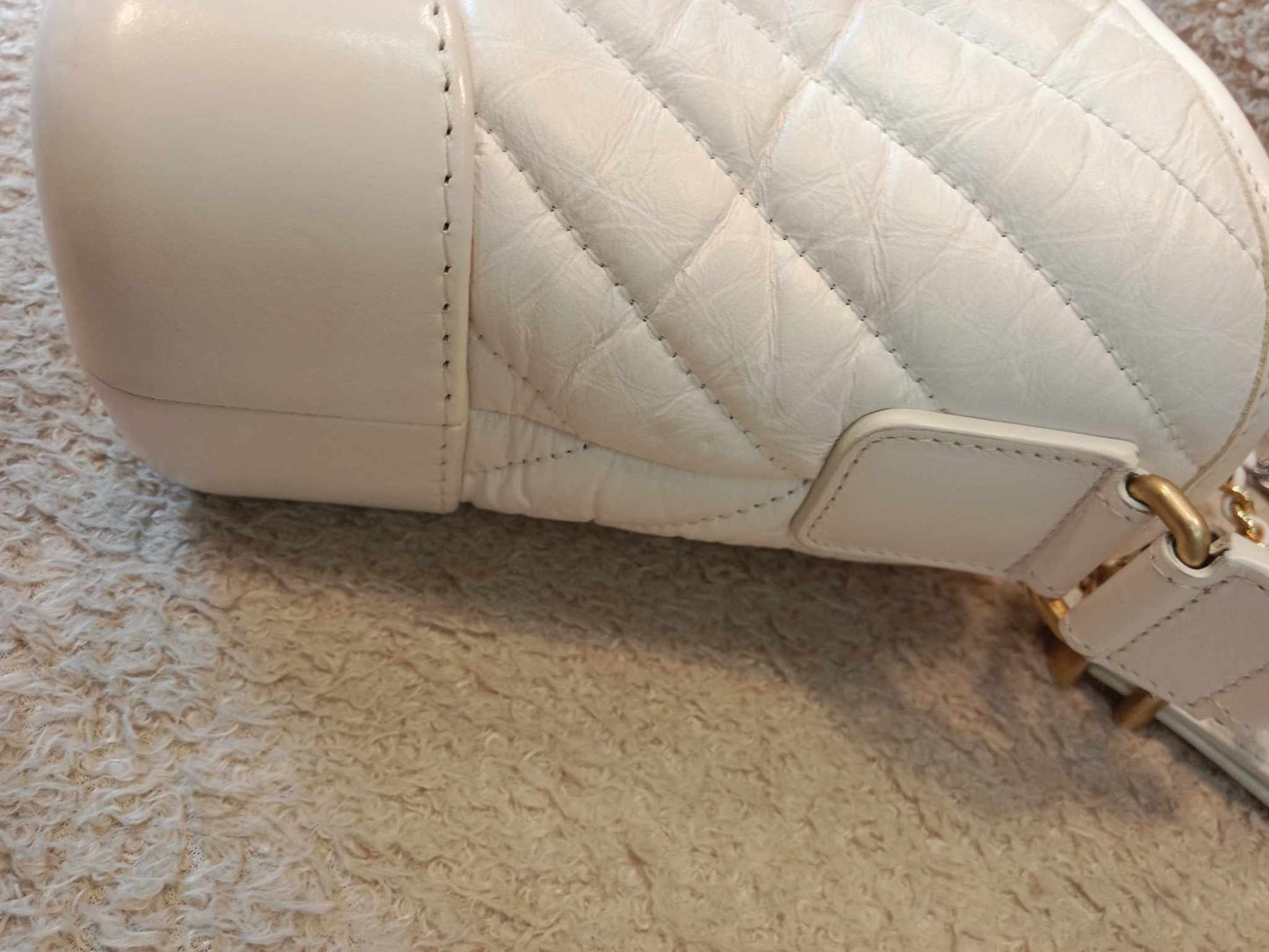 Chanel White Small Chevron Gabrielle Hobo Aged Calfskin Series 29