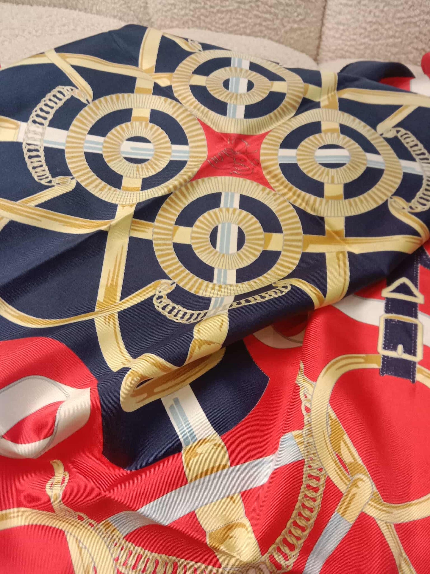 Hermes Carre 90 Eperon Dor Golden Spur Silk Scarf