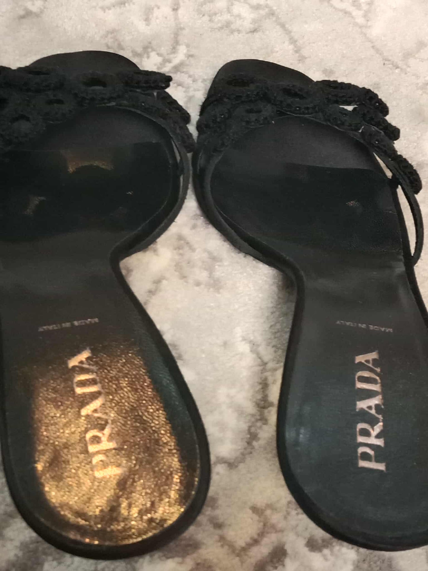 Prada Crochet & Sequin Black Kitten Heels Size 37 1/2