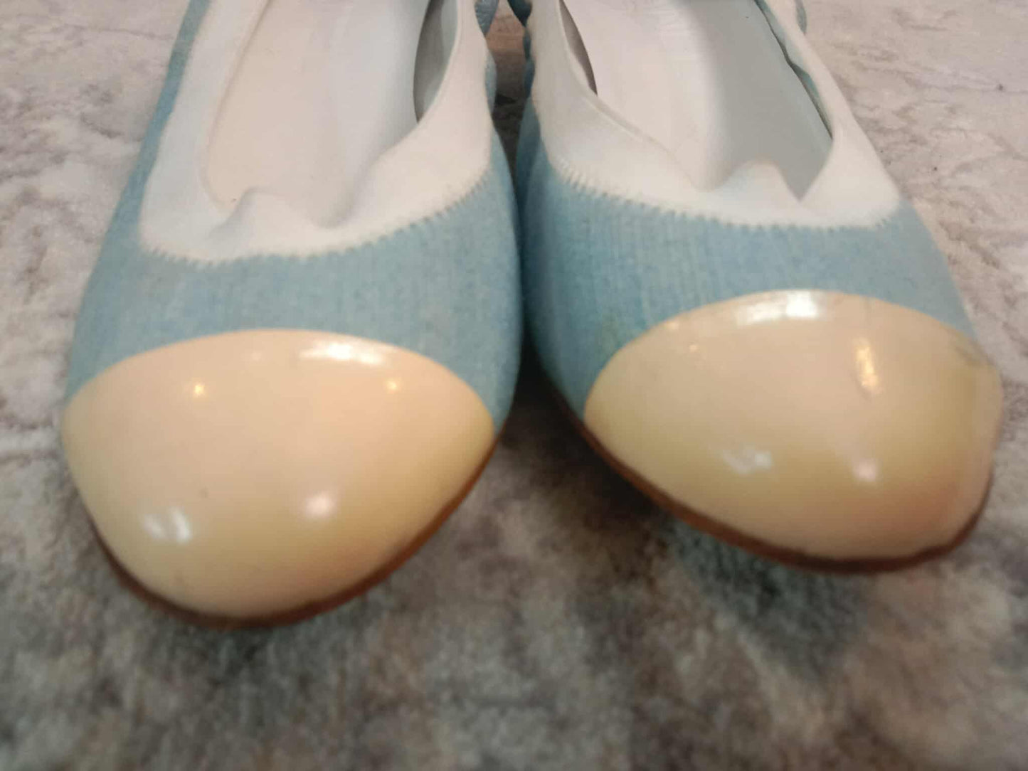 Chanel Coco Mark Ballerina Denim Pumps Size 37C