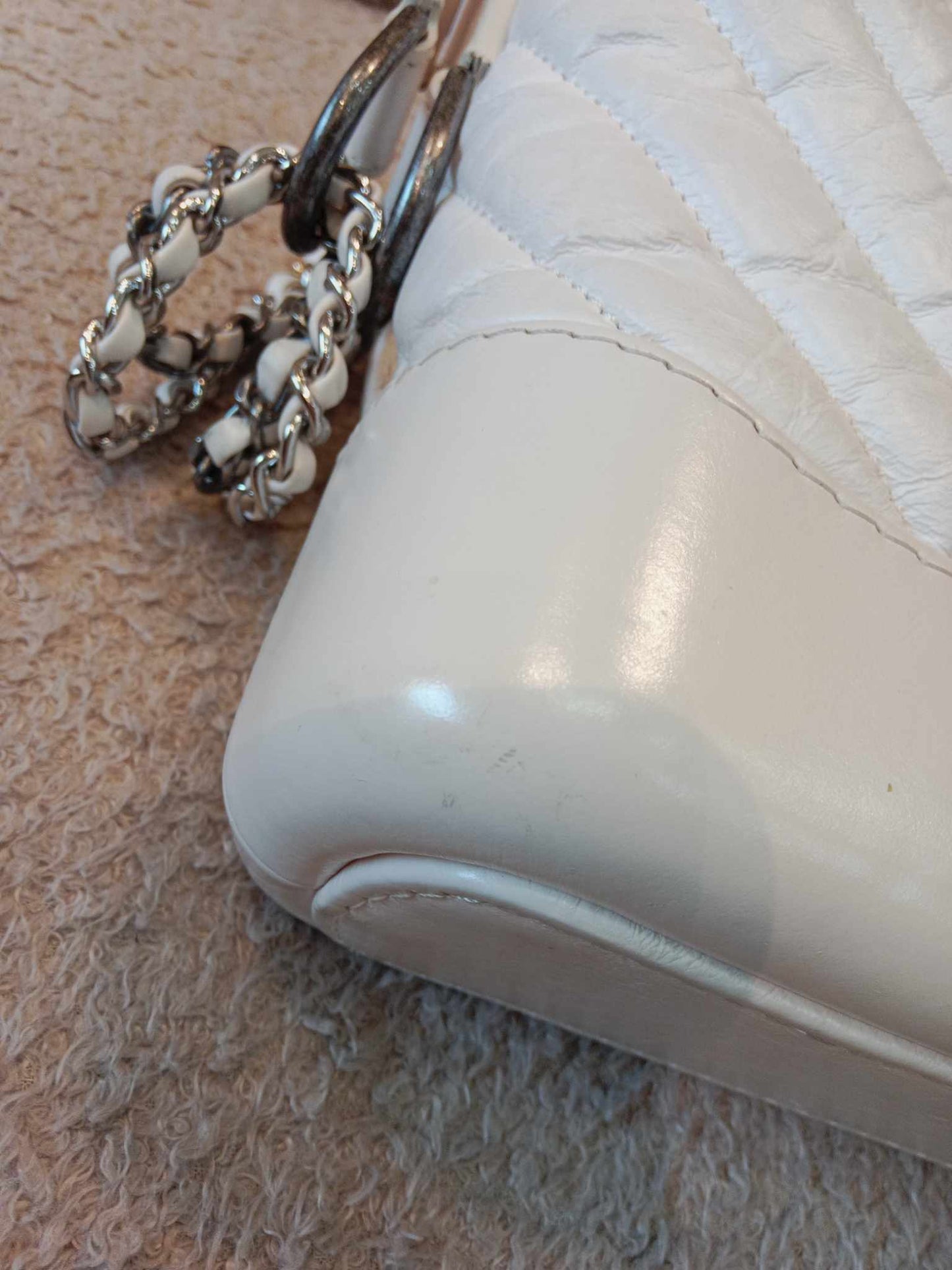 Chanel White Small Chevron Gabrielle Hobo Aged Calfskin Series 29