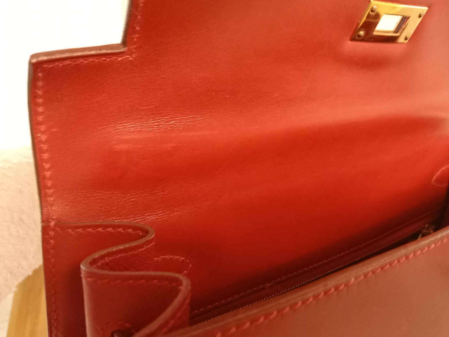 Hermes Kelly 28 Calfbox Leather Rouge VIF Stamp F Square 2002