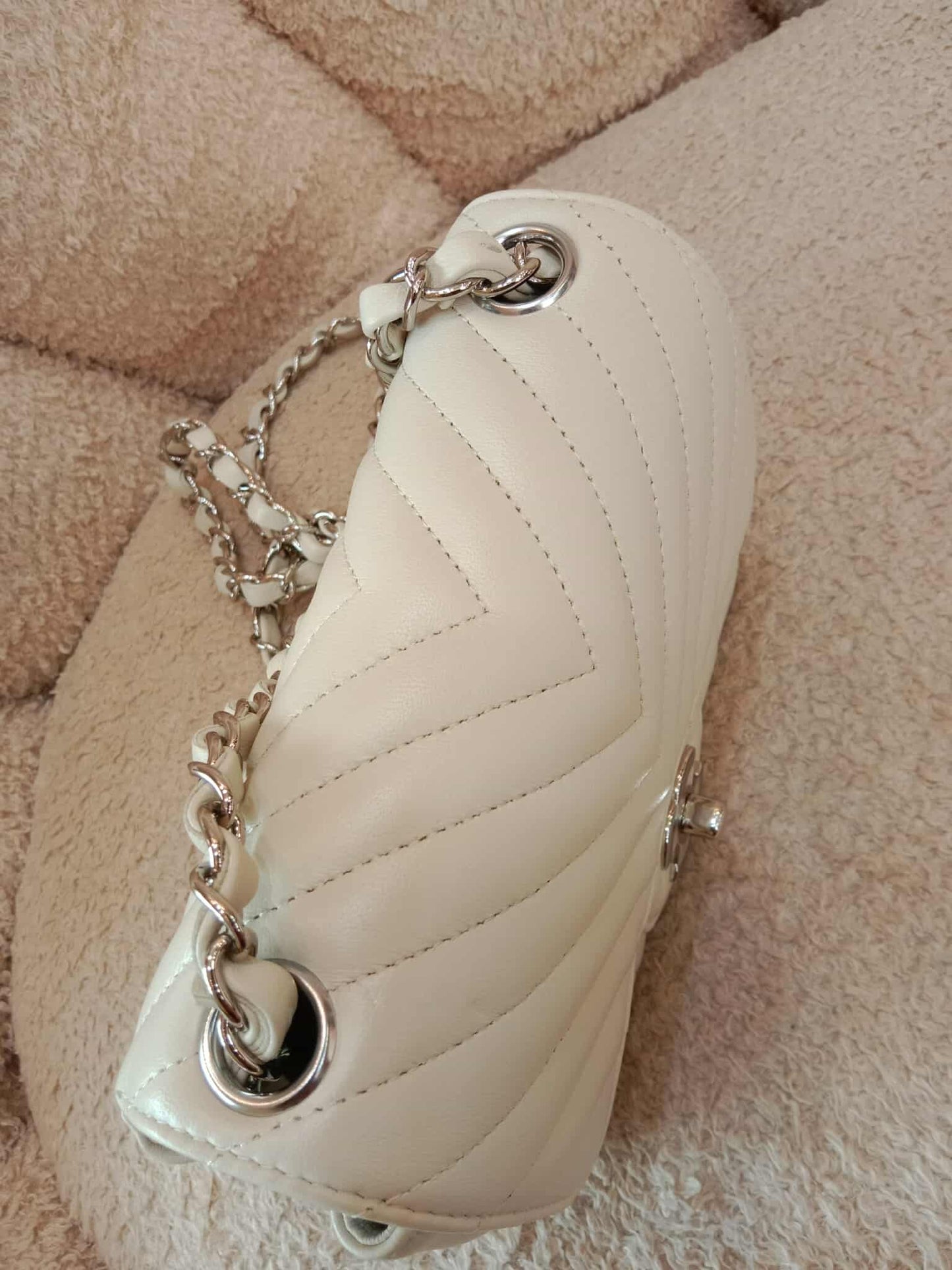 Chanel Mini Square Ivory Chevron Lambskin Series 30