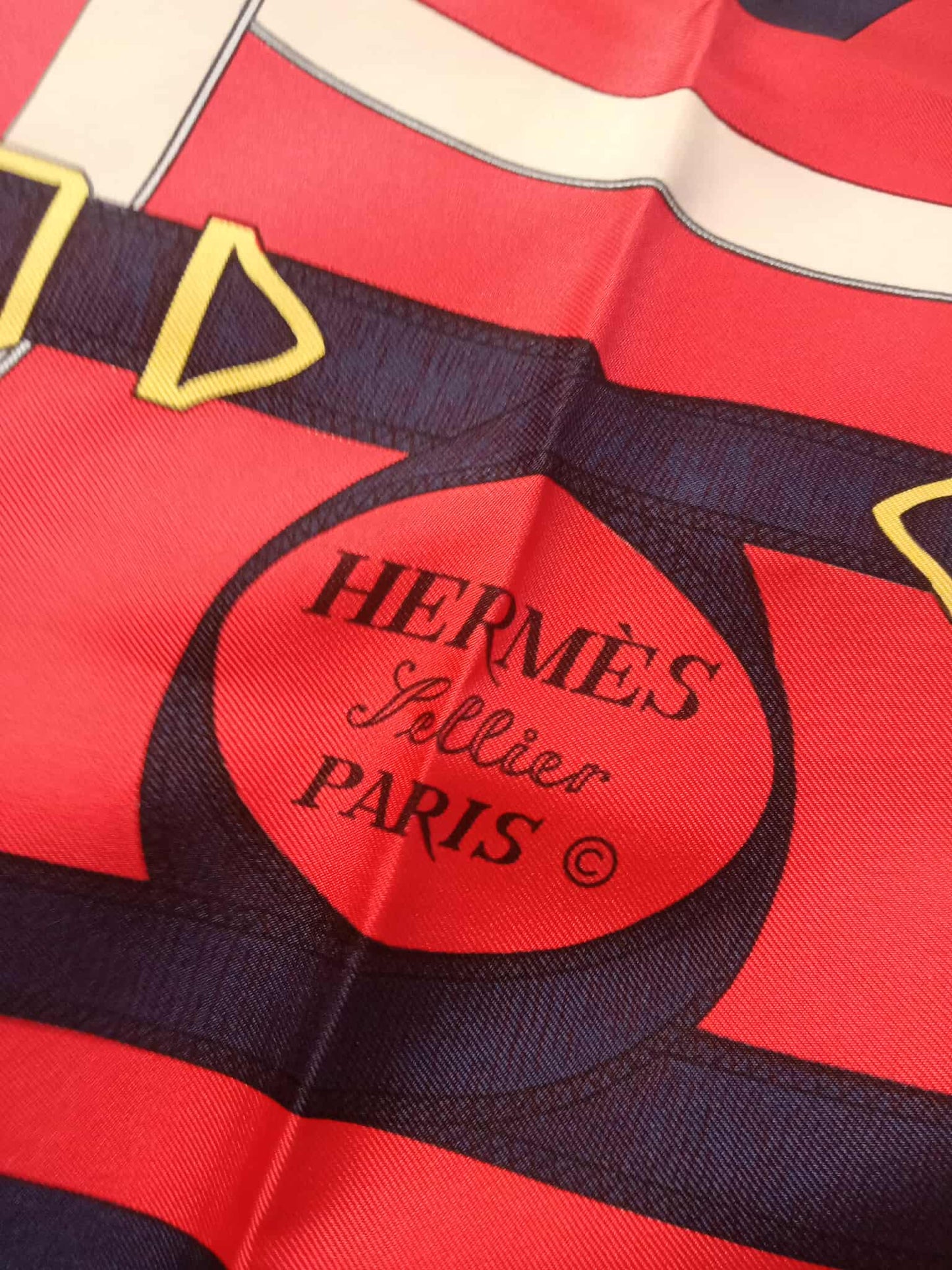 Hermes Carre 90 Eperon Dor Golden Spur Silk Scarf