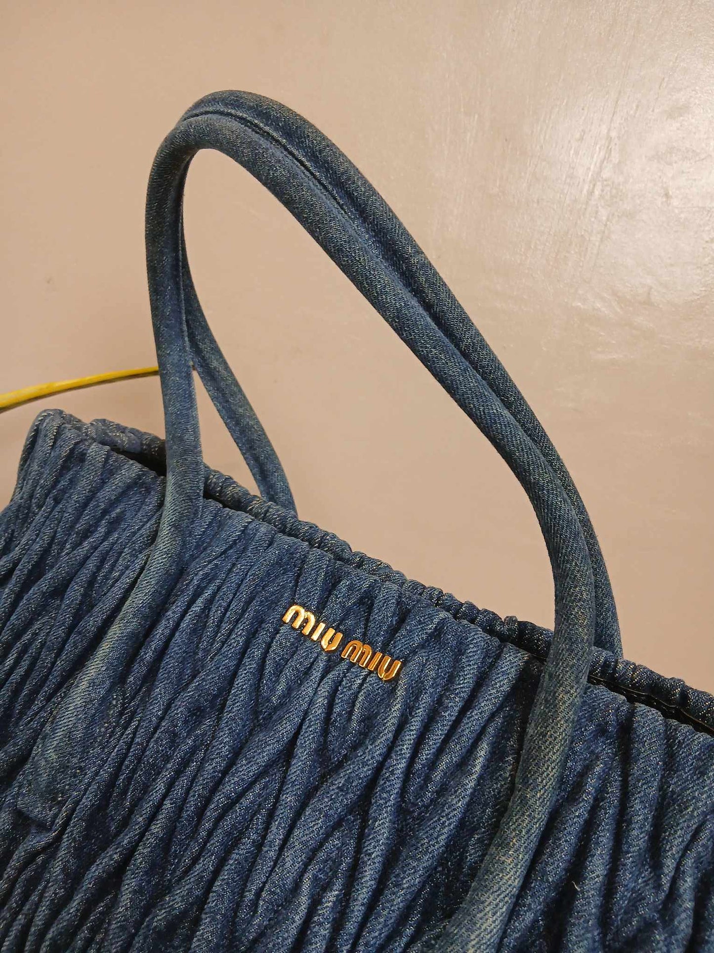 Miu Miu Matelasse Denim Tote Blue