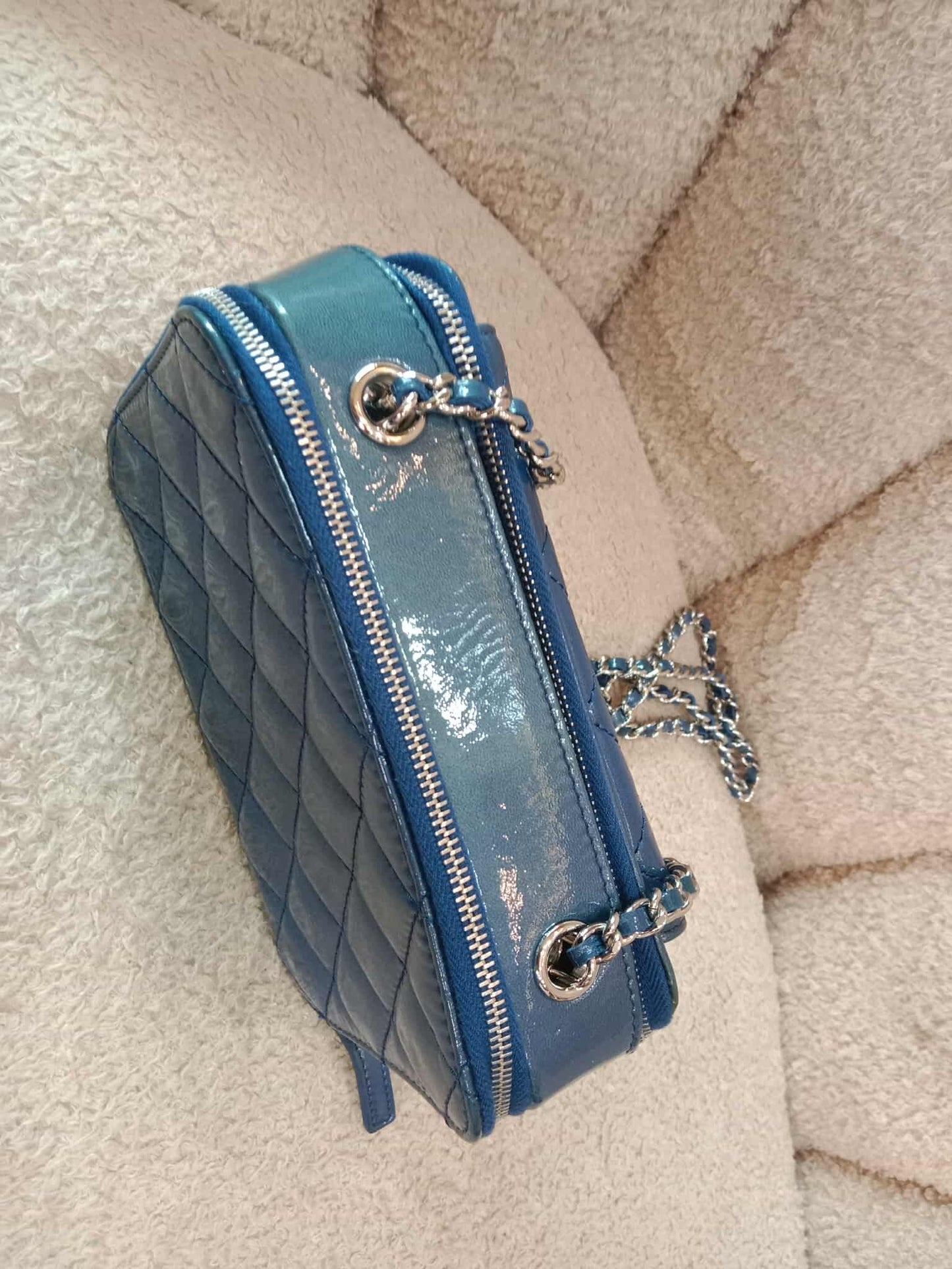 Chanel Blue Quilted Patent Leather Camera Bag Blue Series 20