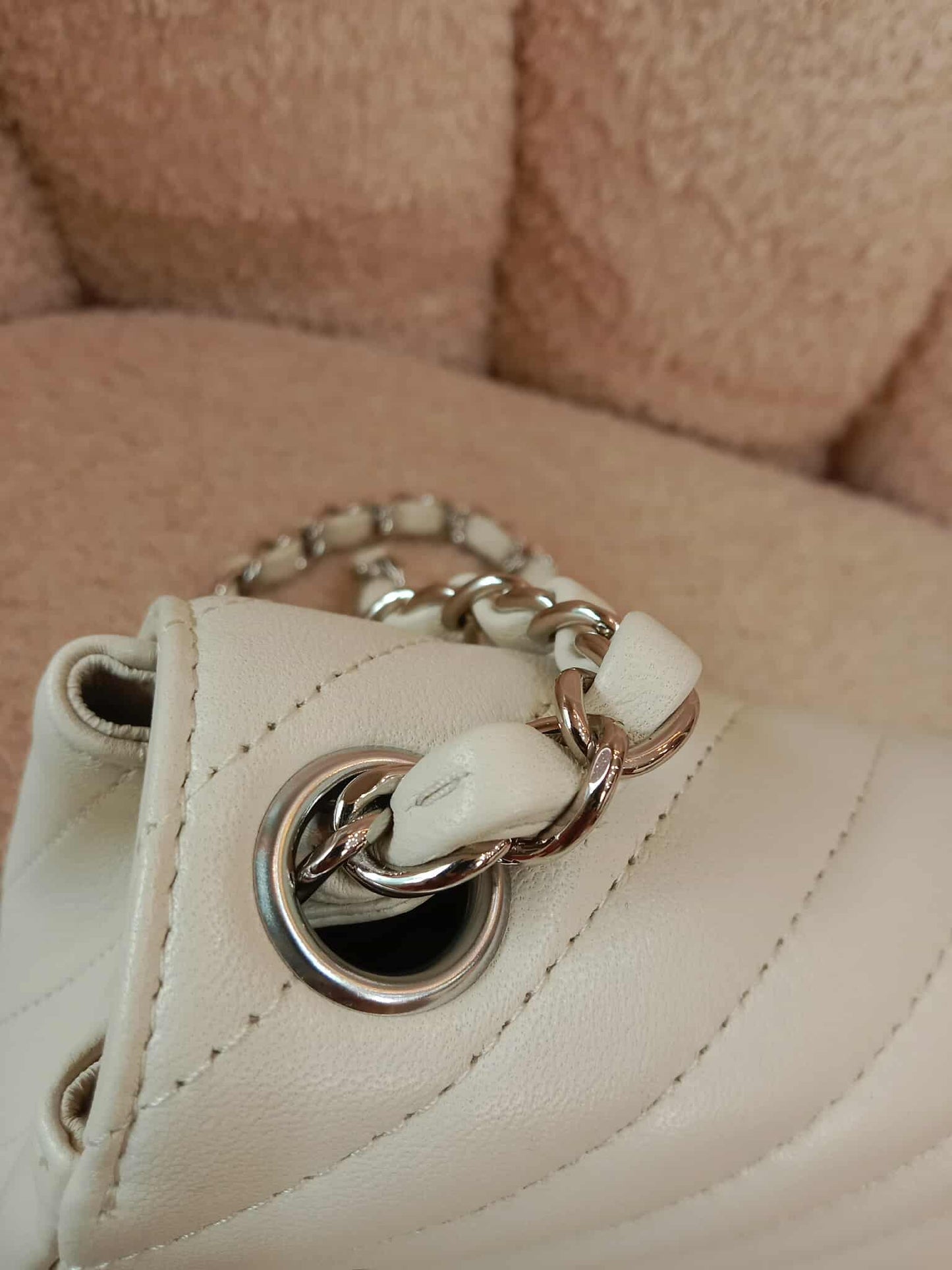 Chanel Mini Square Ivory Chevron Lambskin Series 30