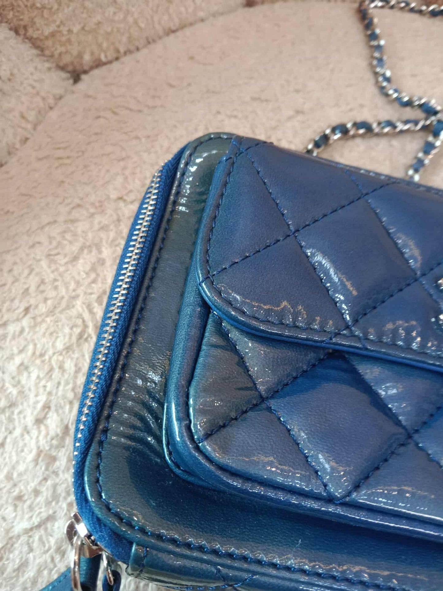Chanel Blue Quilted Patent Leather Camera Bag Blue Series 20