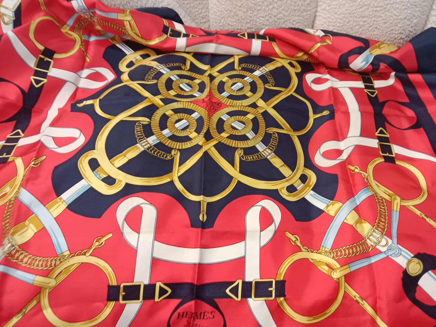 Hermes Carre 90 Eperon Dor Golden Spur Silk Scarf
