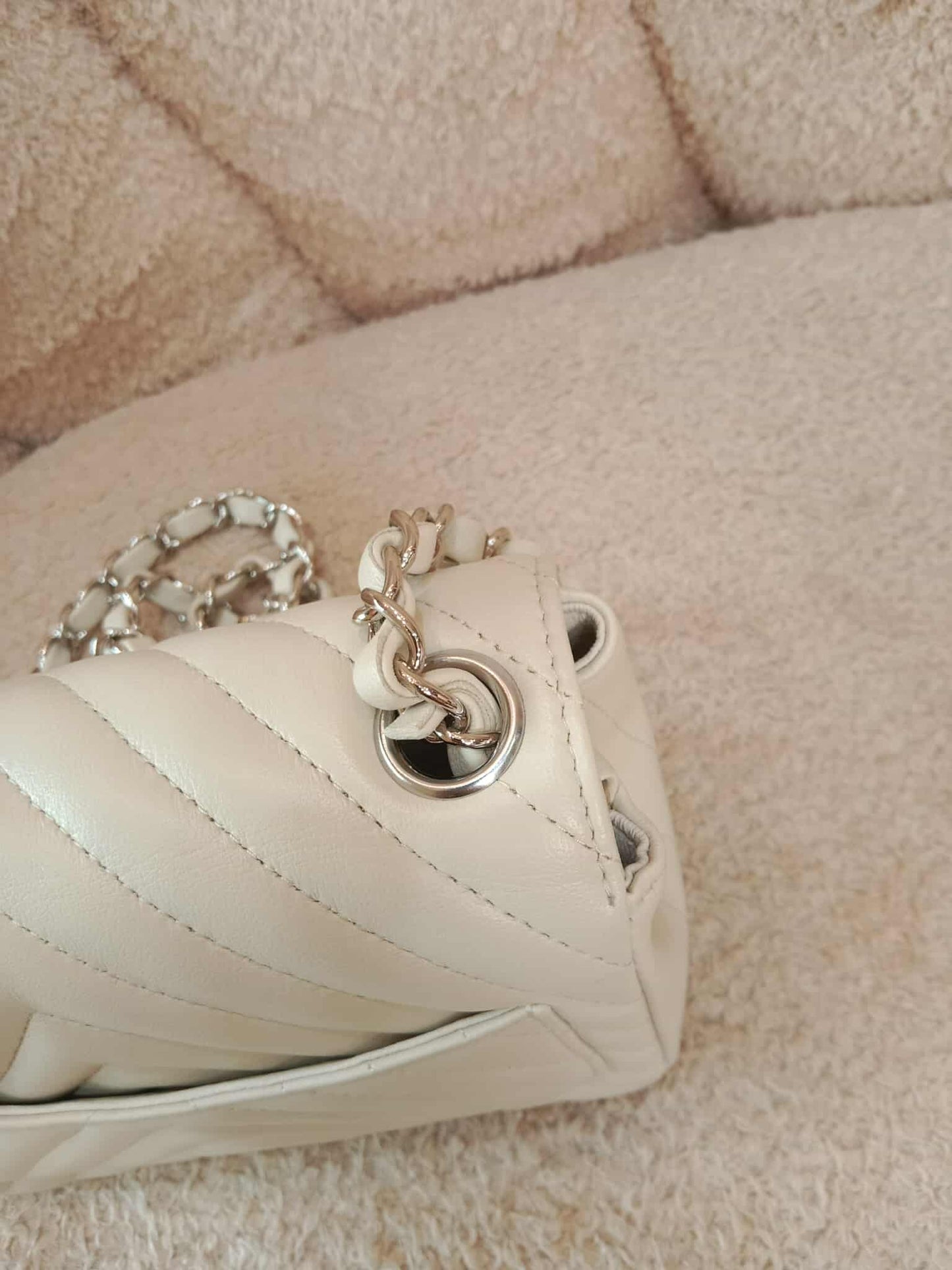Chanel Mini Square Ivory Chevron Lambskin Series 30
