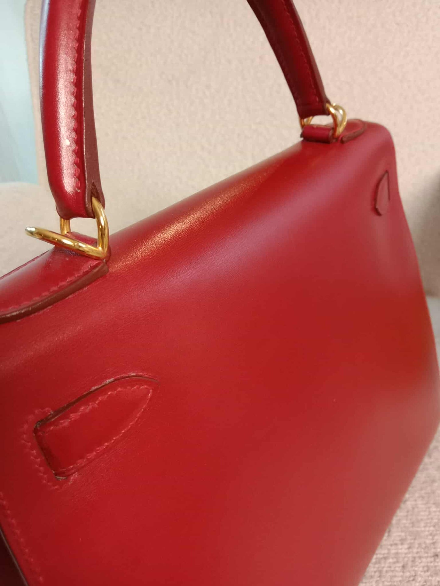 Hermes Kelly 28 Calfbox Leather Rouge VIF Stamp F Square 2002