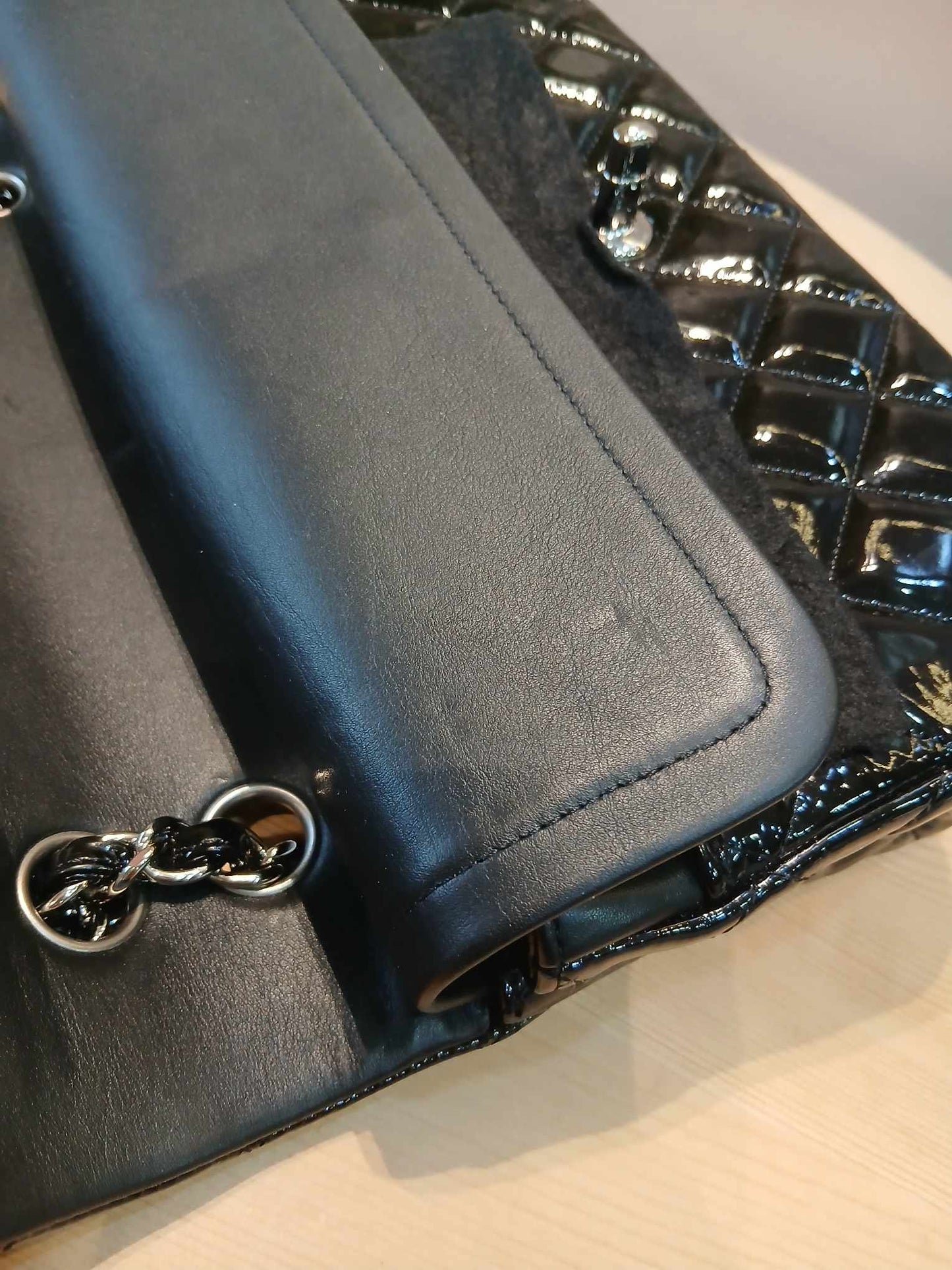 Chanel Classic Quilted Patent Double Flap Bag Black Medium Series 20