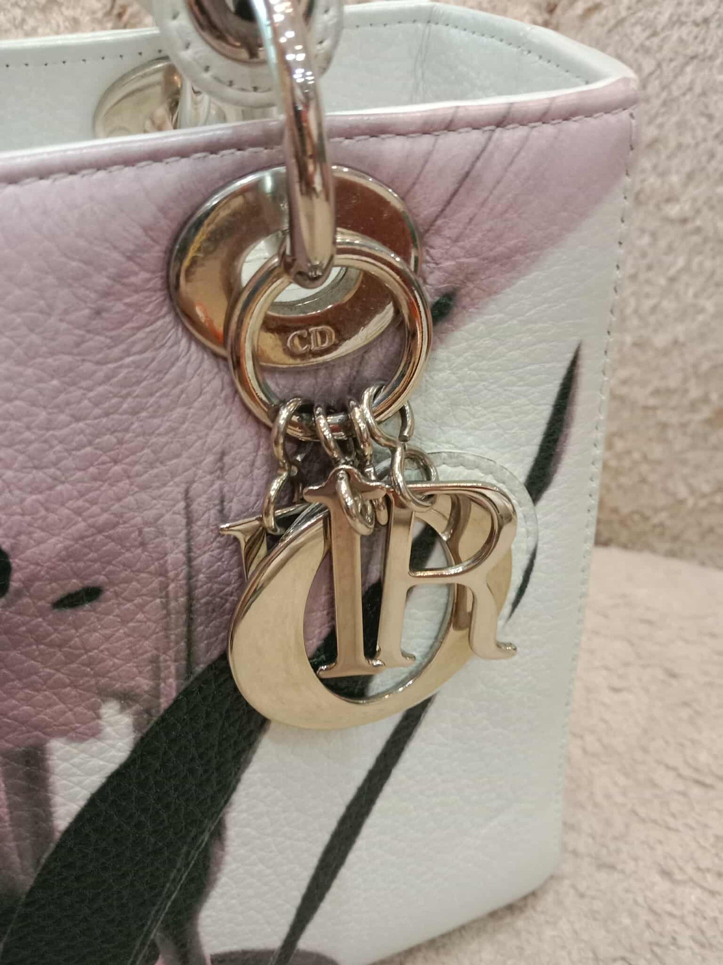 Dior White Floral Printed Lady Dior Medium