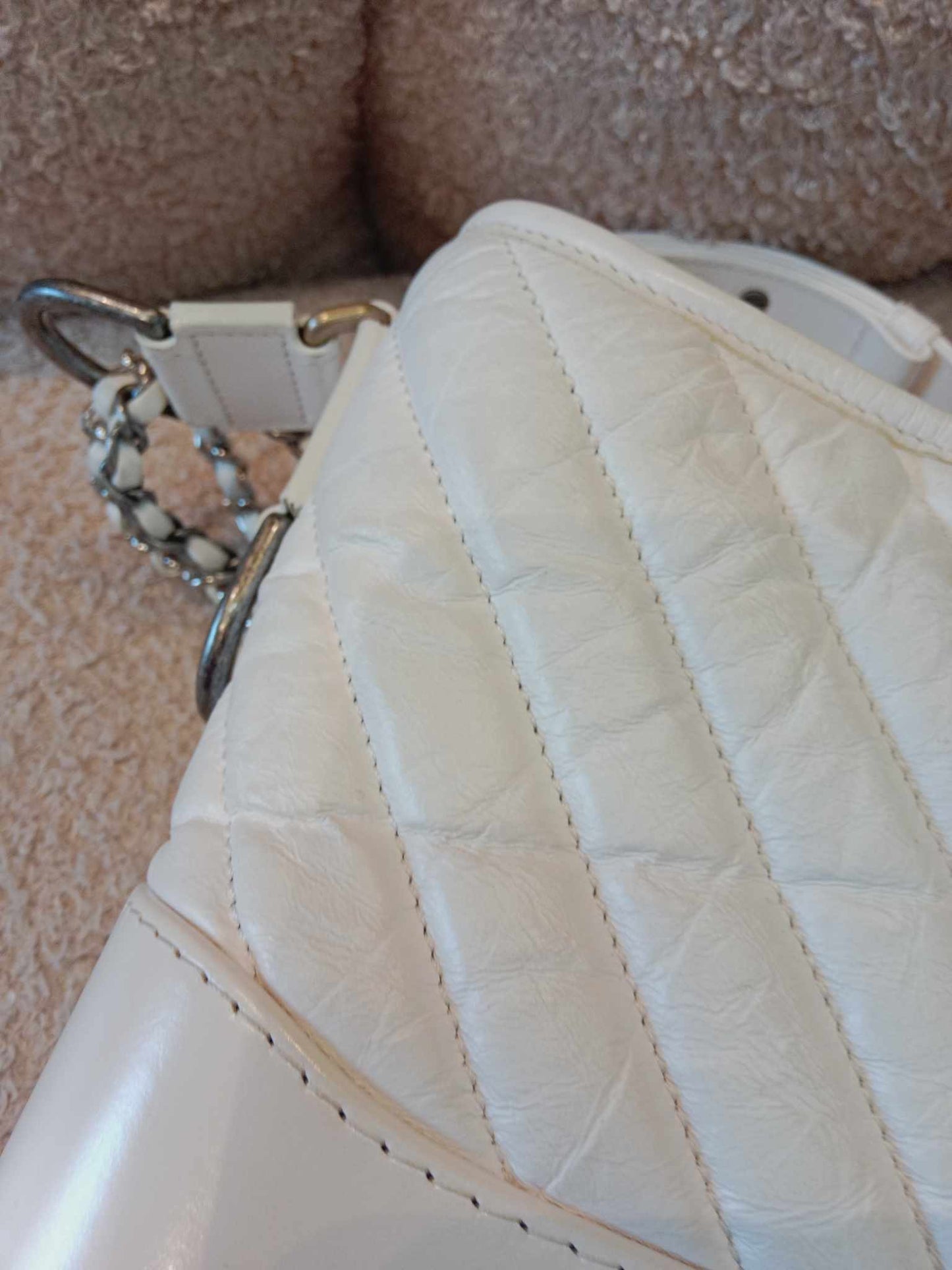 Chanel White Small Chevron Gabrielle Hobo Aged Calfskin Series 29