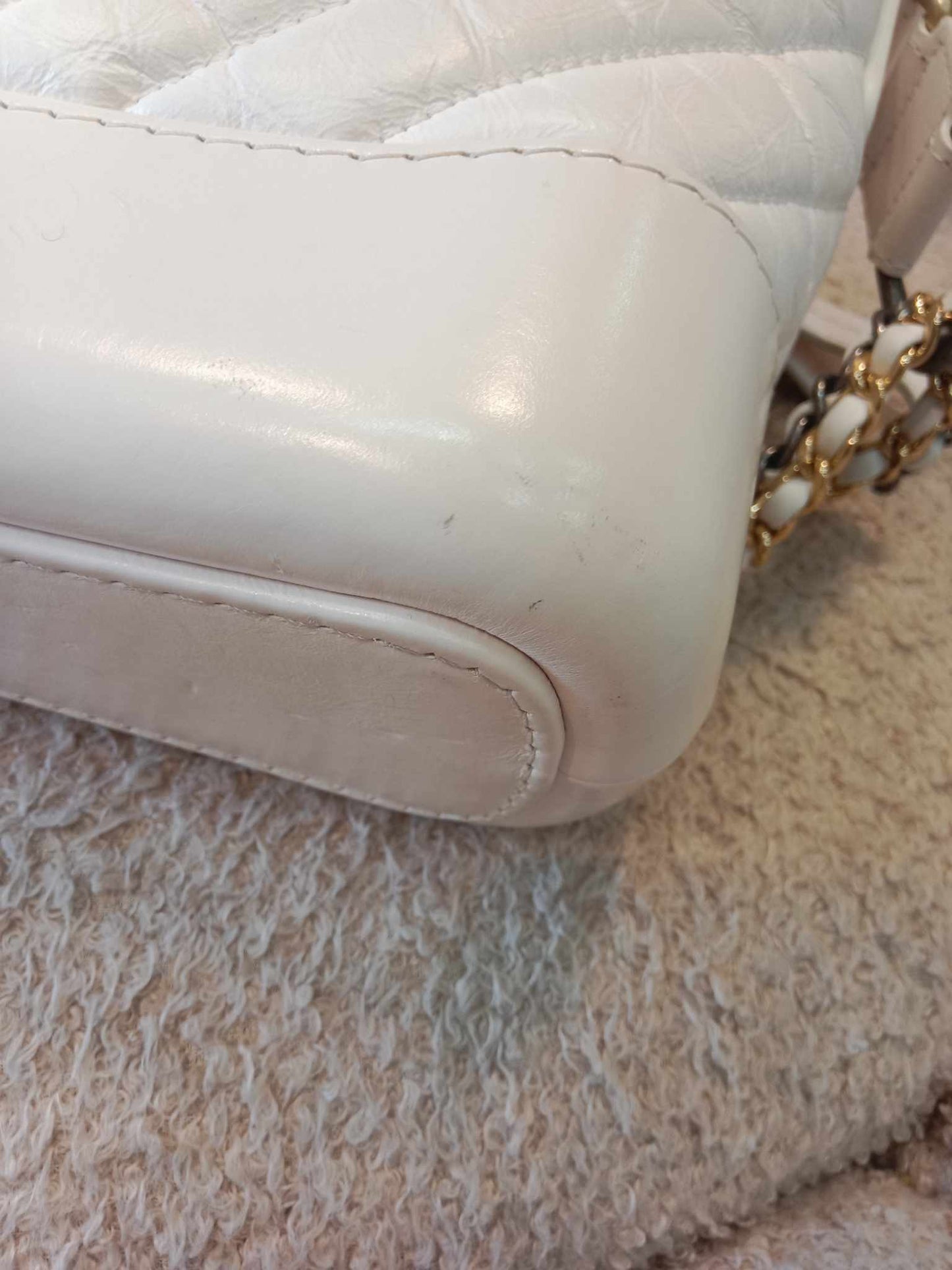 Chanel White Small Chevron Gabrielle Hobo Aged Calfskin Series 29