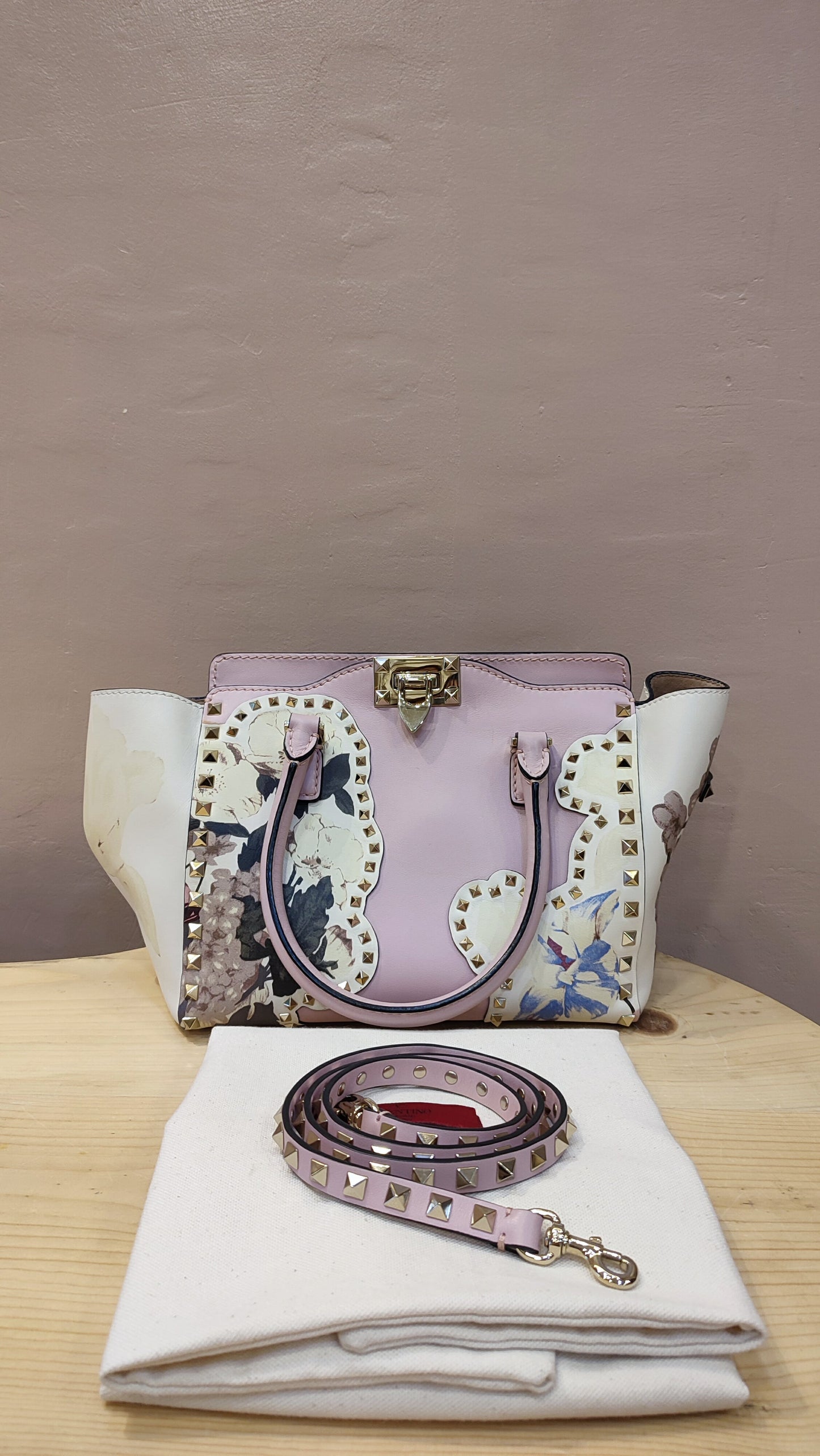 Valentino Rockstud Floral Pink Tote Bag