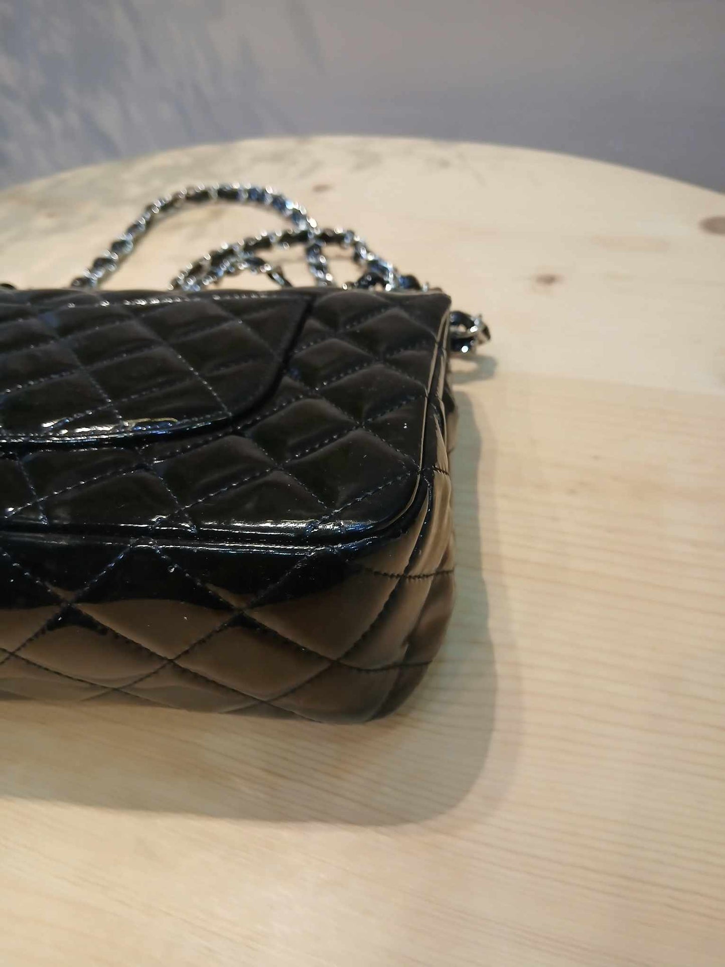 Chanel Classic Quilted Patent Double Flap Bag Black Medium Series 20