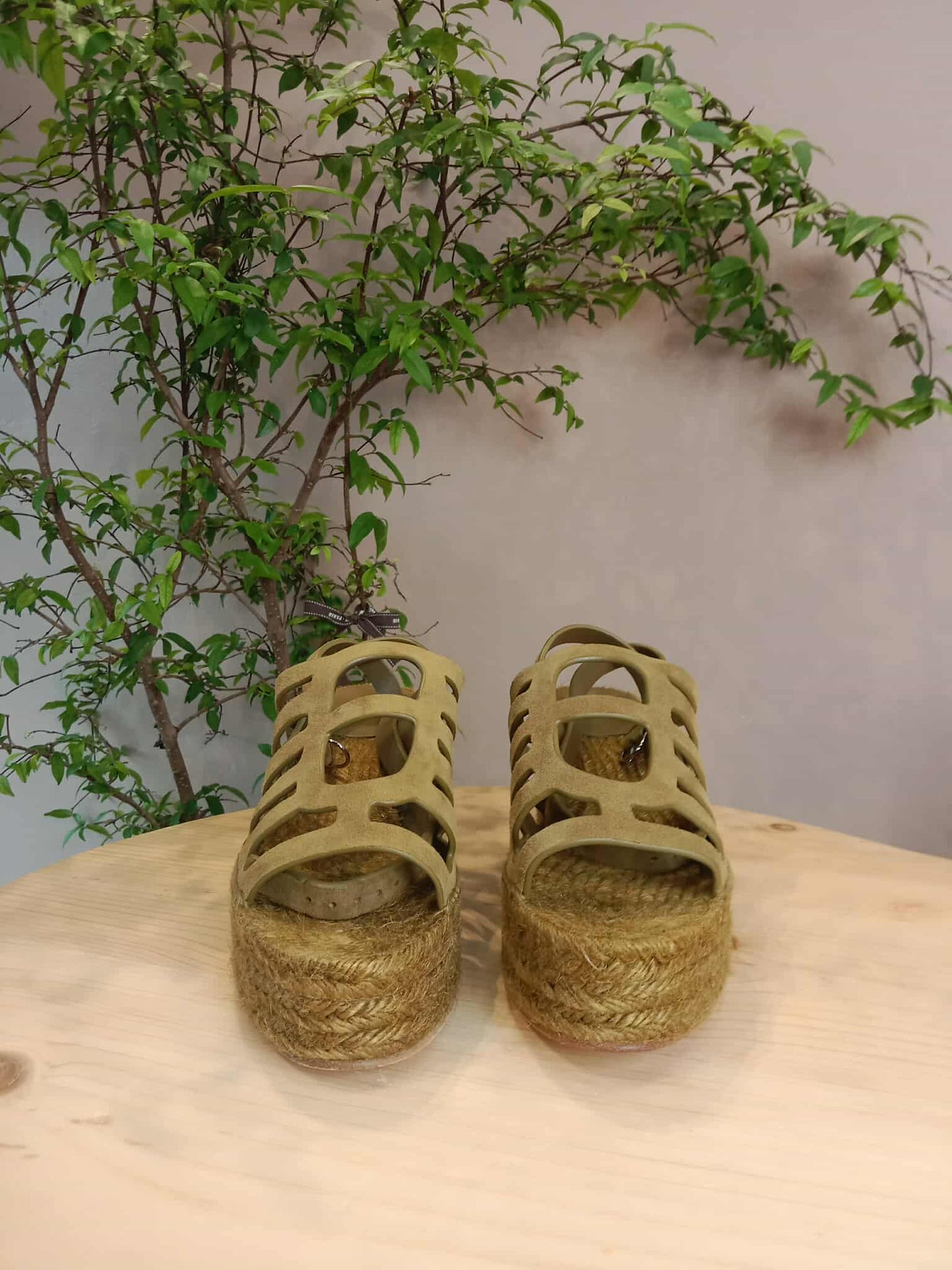 Hermes Espadrille Wedge Sandals Khaki SIze 37