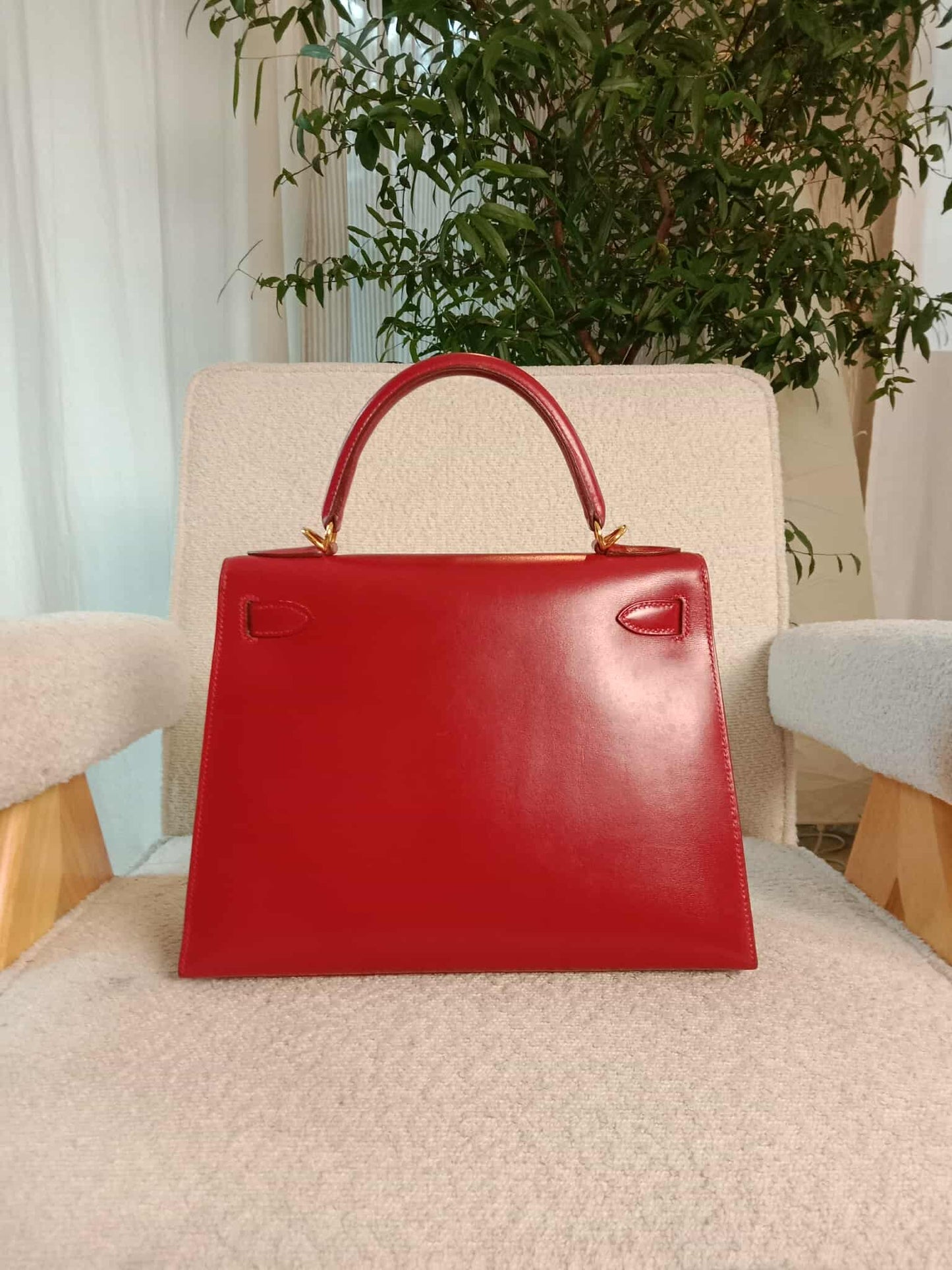Hermes Kelly 28 Calfbox Leather Rouge VIF Stamp F Square 2002