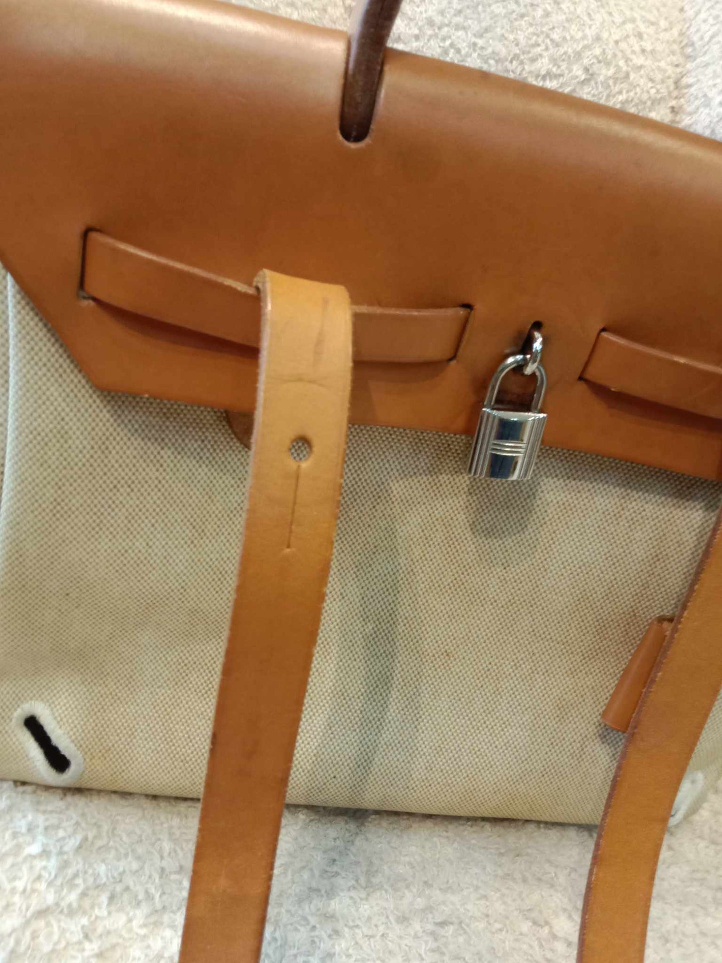 Hermes Herbag Canvas Beige/Brown Stamp B Square 1998