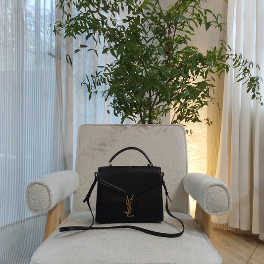 YSL Smooth Calfskin Cassandra Tophandle Bag Black Medium