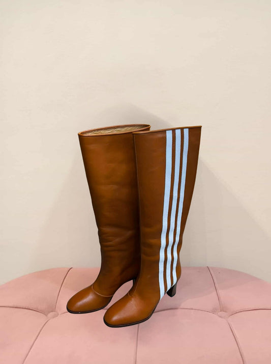 Gucci x Adidas Collaboration Knee-High Boots Cognac Size 37 1/2