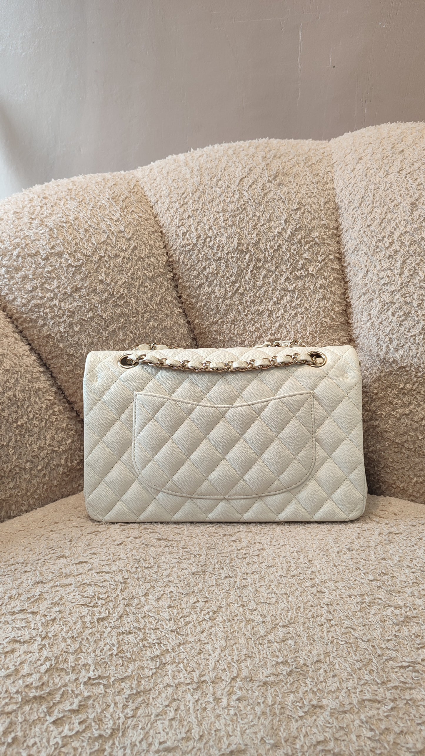 Chanel Double Flap Medium Ivory Caviar Microchipped Fullset