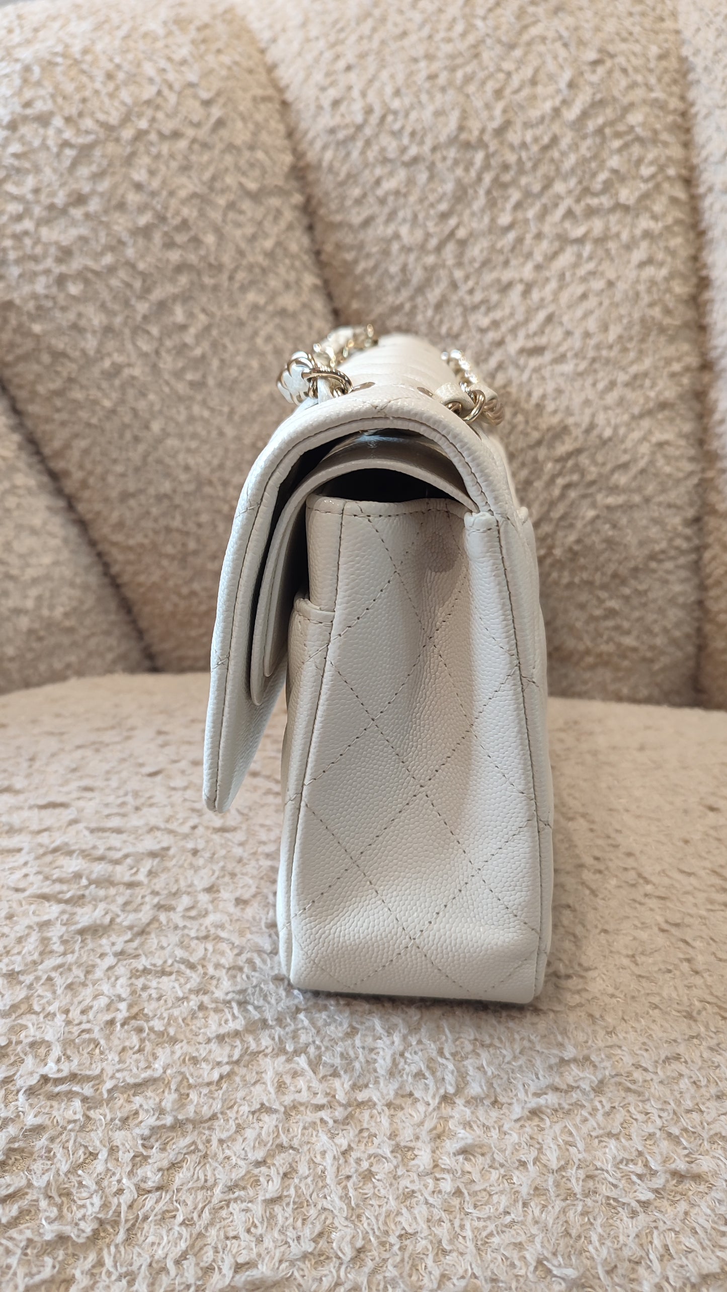 Chanel Double Flap Medium Ivory Caviar Microchipped Fullset